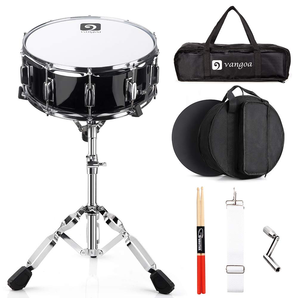 Vangoa Snare Drum Set For Kids Students Beginners Kit, 14 Inch, 10 Lugs, Wooden Shell With Case, Gig Bag, Practice Pad, Drum Sta