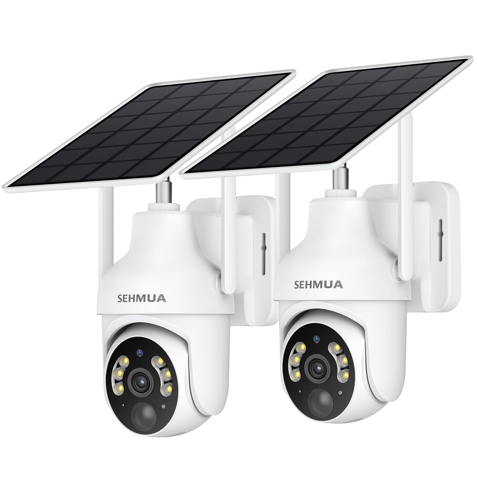 Sehmua 2K Solar Security Cameras Wireless Outdoor, 2 Pack 360 View Pan/Tilt Wifi Security Camera Outside With Color Night Vision