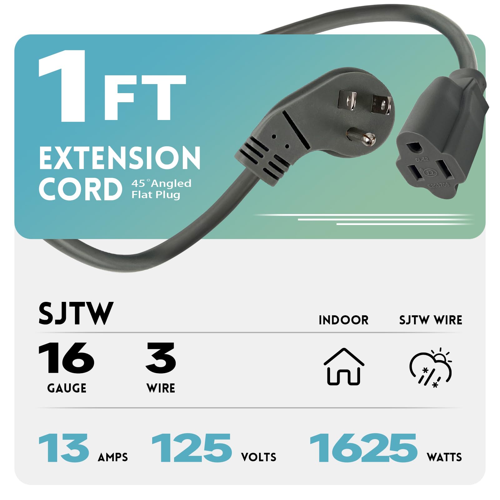 Ep 3 Pack 1 Ft Flat Plug Extension Cord, 16 Awg 3 Prong Grounded Grey Low Profile Extension Cable For Indoor