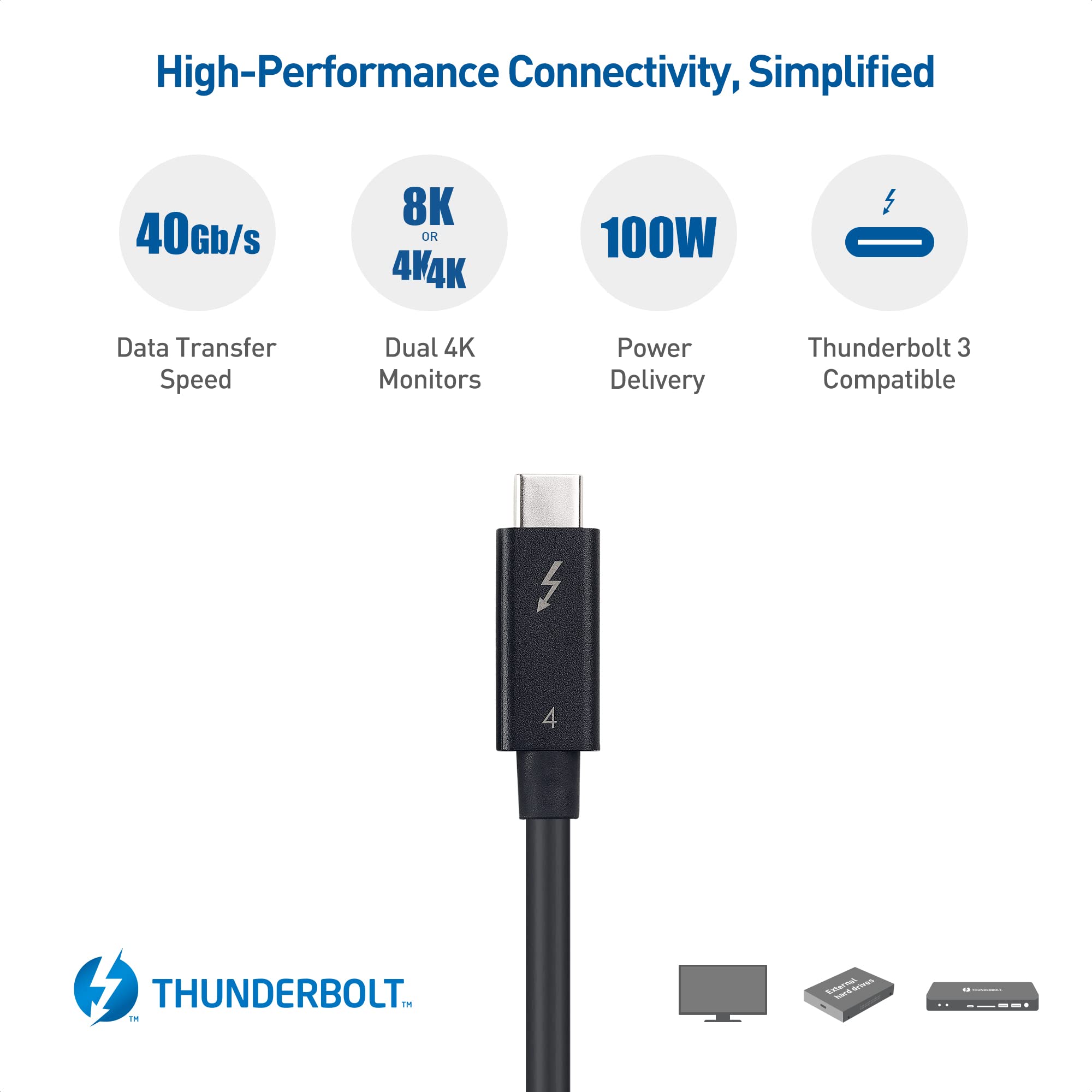 Cable Matters [Intel Certified] 40Gbps Active Thunderbolt 4 Cable 6.6 ft with 100W Charging and 8K Video   Fully Compatible with USB C/USB C, USB 4 / USB4, and Thunderbolt 3