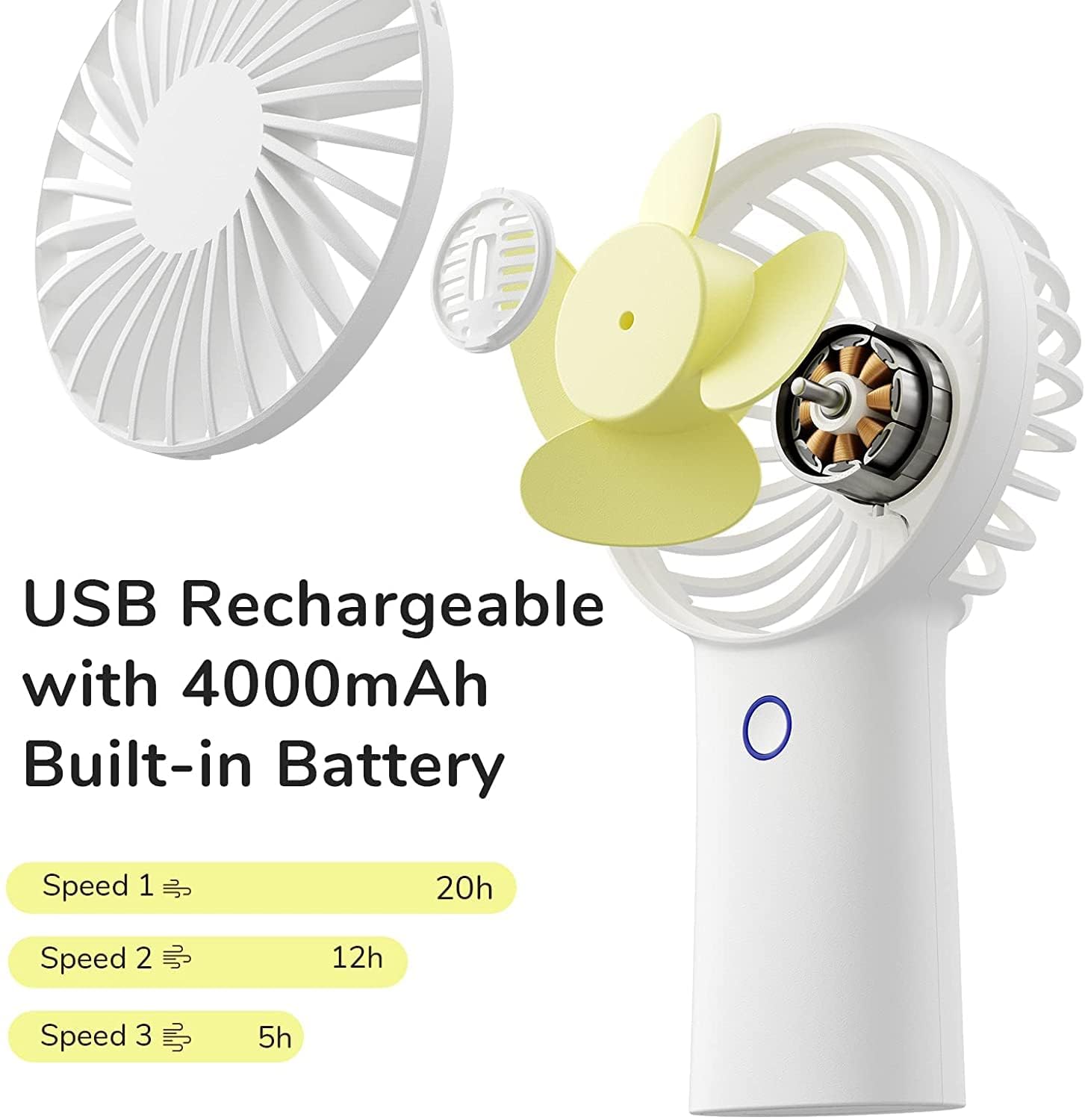Jisulife Handheld Portable Fan [20H Max Cooling Time] Mini Hand Fan, 4000Mah Usb Rechargeable Personal Fan, Battery Operated Sma