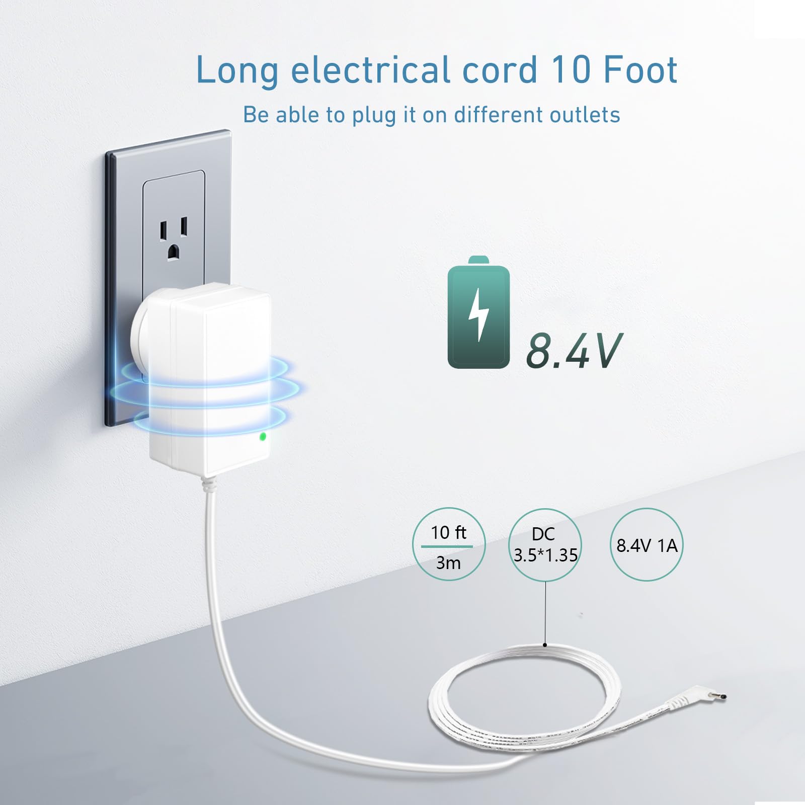 Rollerhouse 8.4V 1A Li Ion Battery Charger Power Adapter For 7.2V,7.4V 8.4V Device, With Led Indicator 3.5X1.35Mm Male Plug Conn