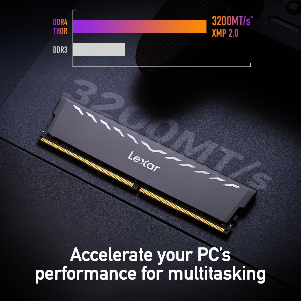 Lexar 32Gb (2X16Gb) Thor Ddr4 Ram 3200Mt/S Cl16 1.35V Desktop Memory With Heatsink, Amd Ryzen & Intel Xmp 2.0, Black (Ld4U16G32C