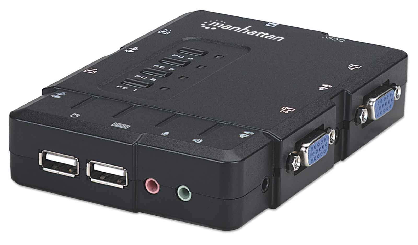 Manhattan 4 Port Kvm Switch     Audio & Microphone Functionality With Usb Support     For Managing Multimedia Systems On Compute