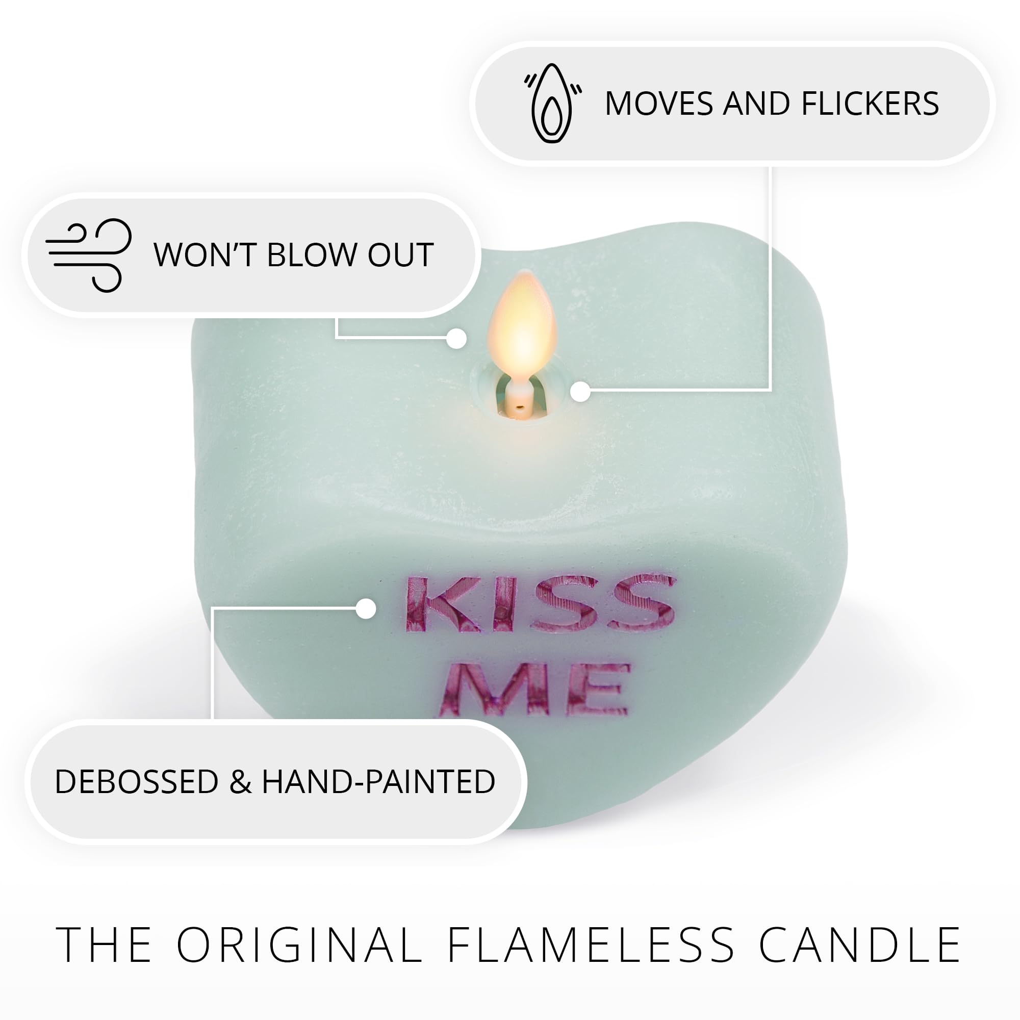 Luminara Candy Heart Kiss Me Fresh Mint Candle  Flameless Real Flame Romantic Battery Operated Led Decor  Valentine'S Day Collec