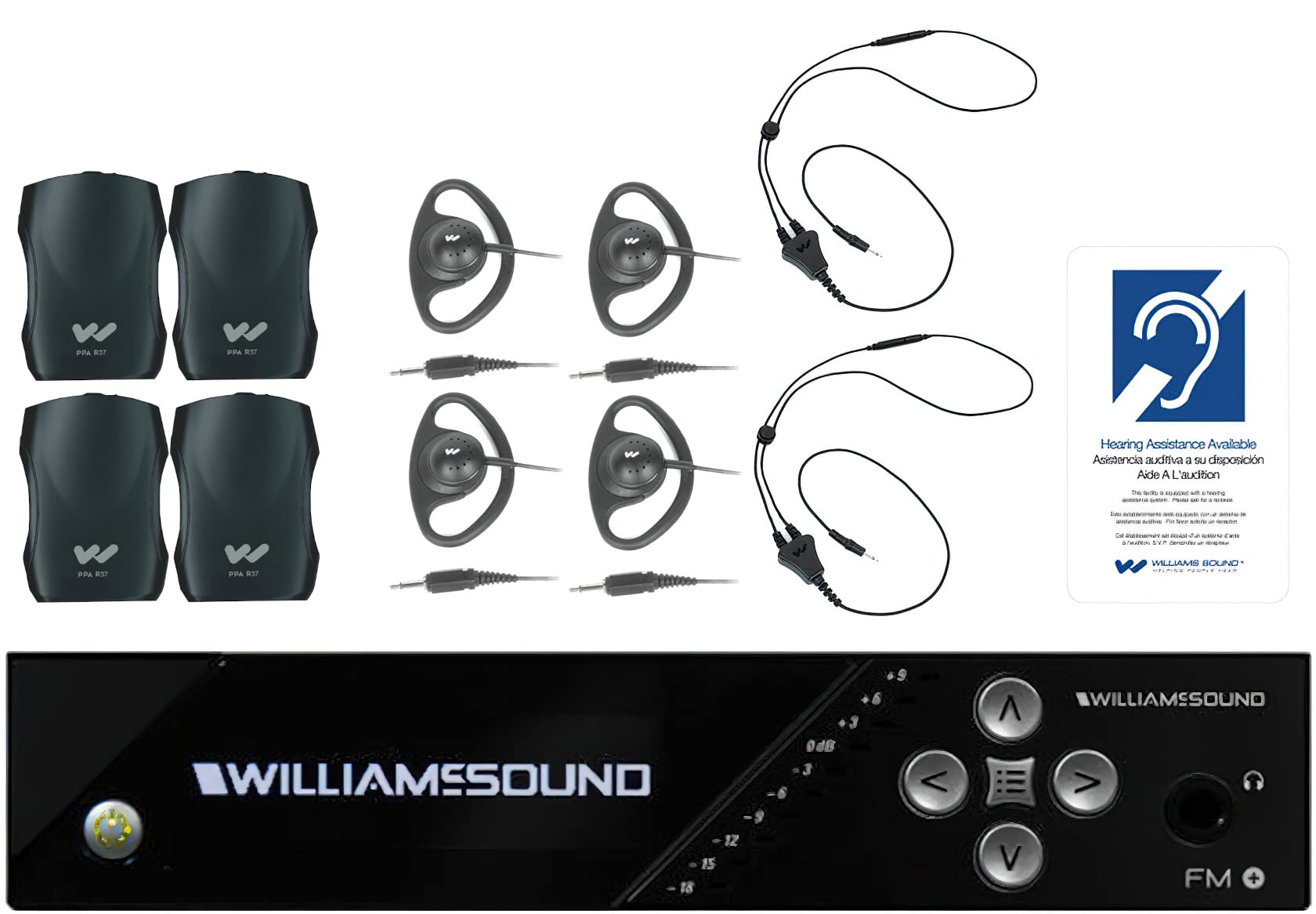 Williams Av Fm 557 Large Area Dual Fm Plus And Wi Fi Assistive Listening System With Fm T55 Transmitter, (4) Ppa R37N Receivers,