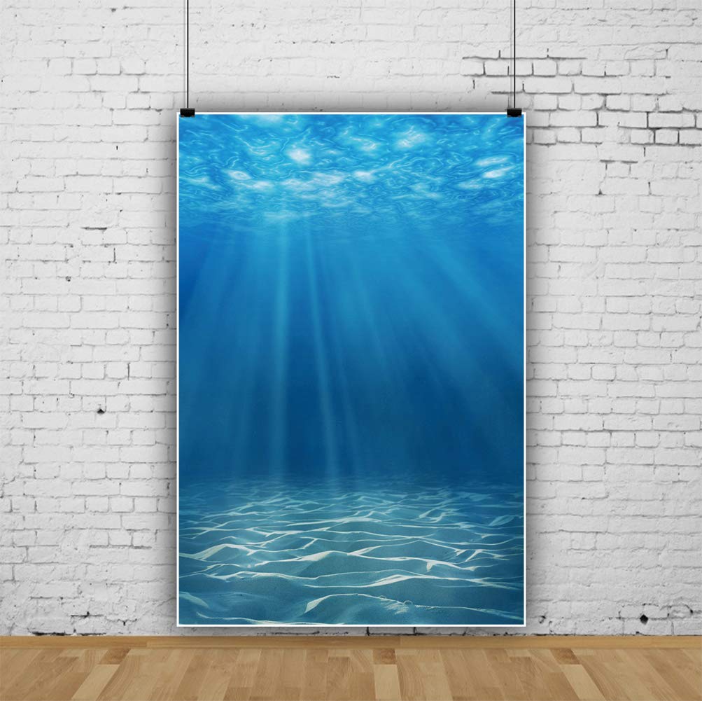 Laeacco Underwater World Background 5X7Ft Photography Background Undersea Sunlight Deep Blue Water Sun Ray Backdrop Seabed Child