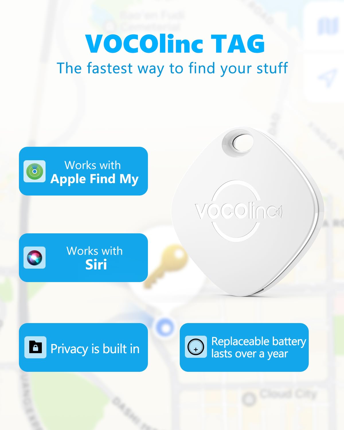 Vocolinc Wallet Tracker, Key Finder Locator With Sound Compatible With Find My (Ios Only), Bluetooth Tracker Tag For Wallet, Key