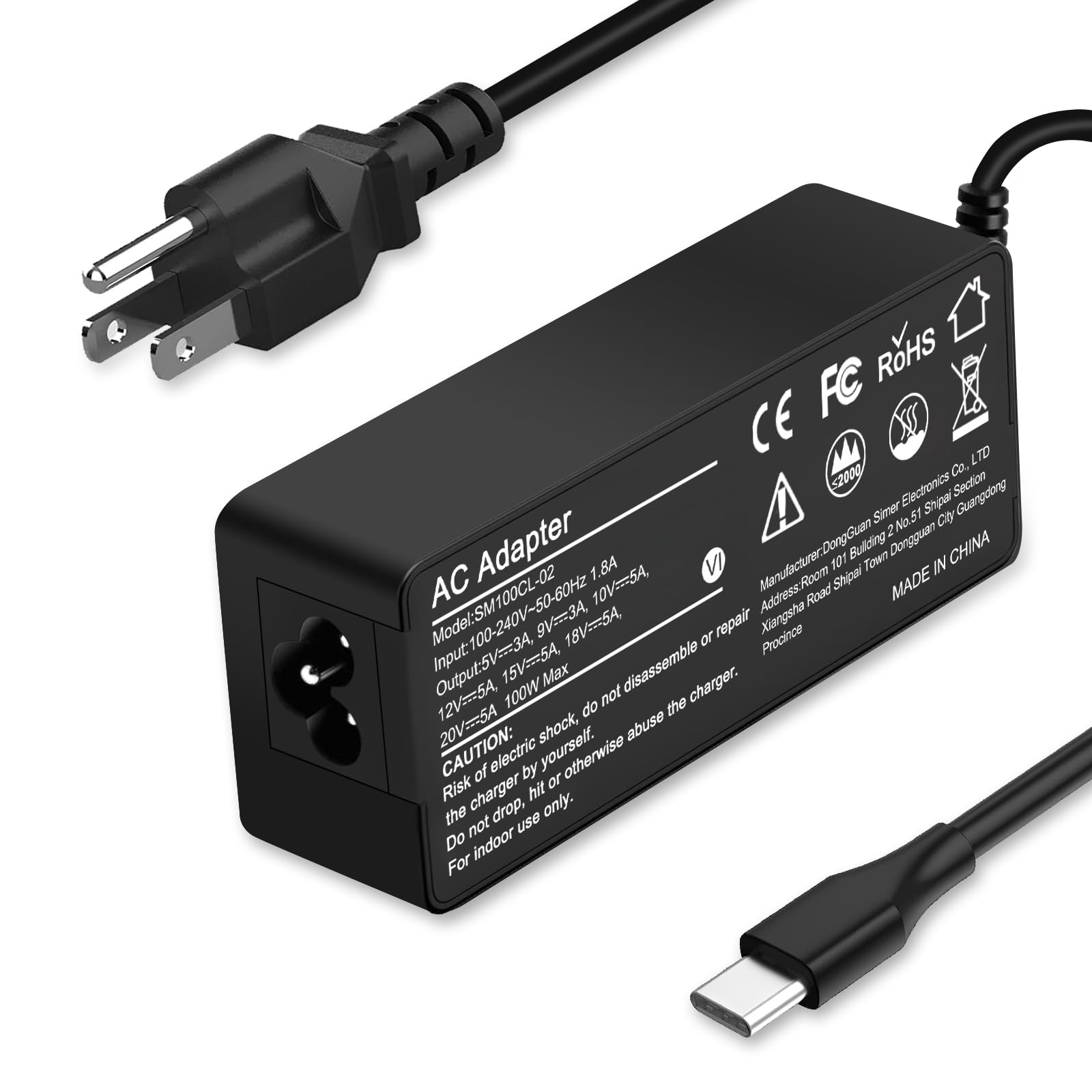 Universal 100W Usb C Laptop Charger For Lenovo,Hp,Acer,Dell,Asus,Mac Book Pro/Air 16, 15, 14, 13 Inch, Chromebook, Lenovo Thinkpad And Type C Adapter Charger (Sm100Cl 01)