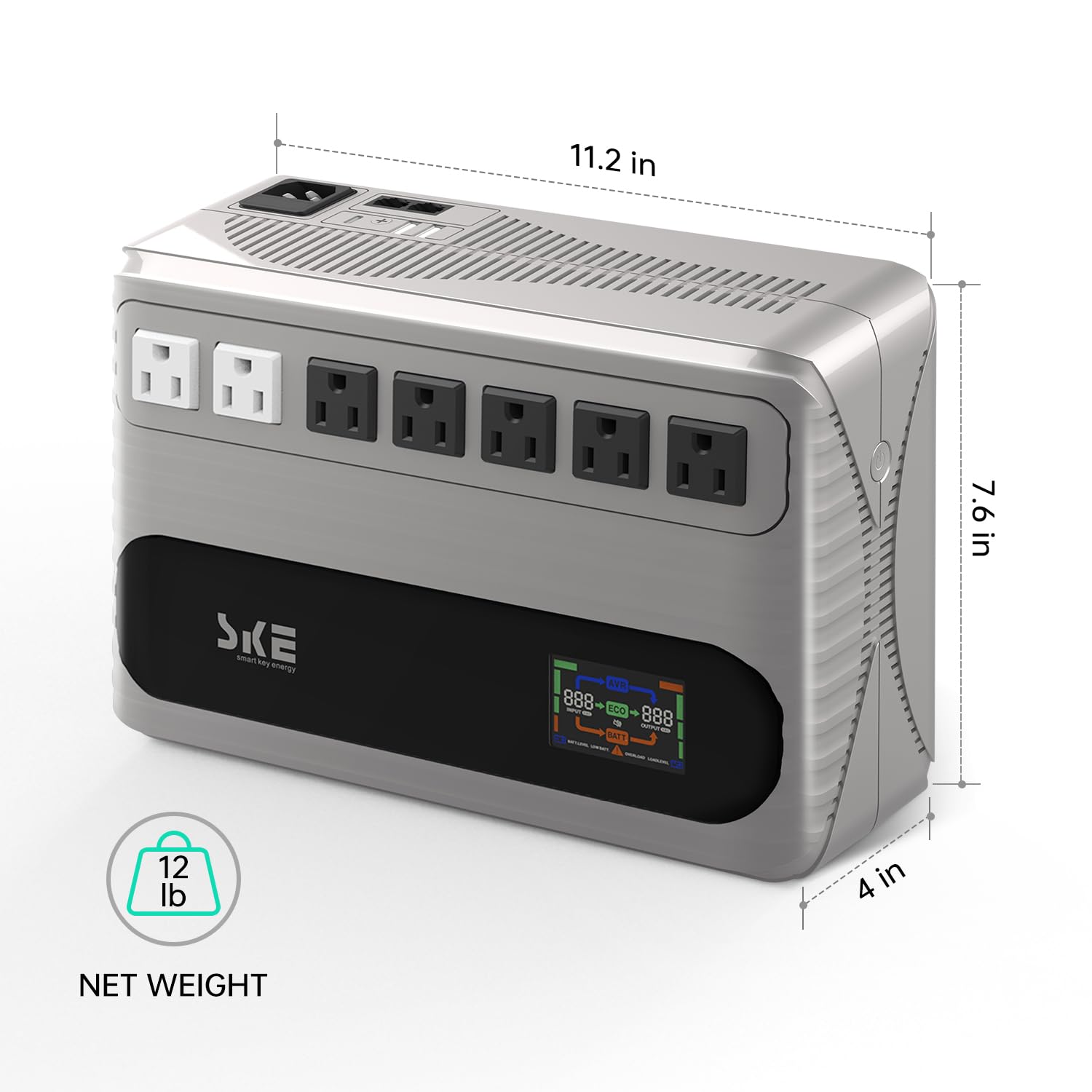 Ske Ups 850Va/480W Battery Backup & Surge Protector For Conmputer,Vertical And Horizontal Placement Uninterruptible Power Supply