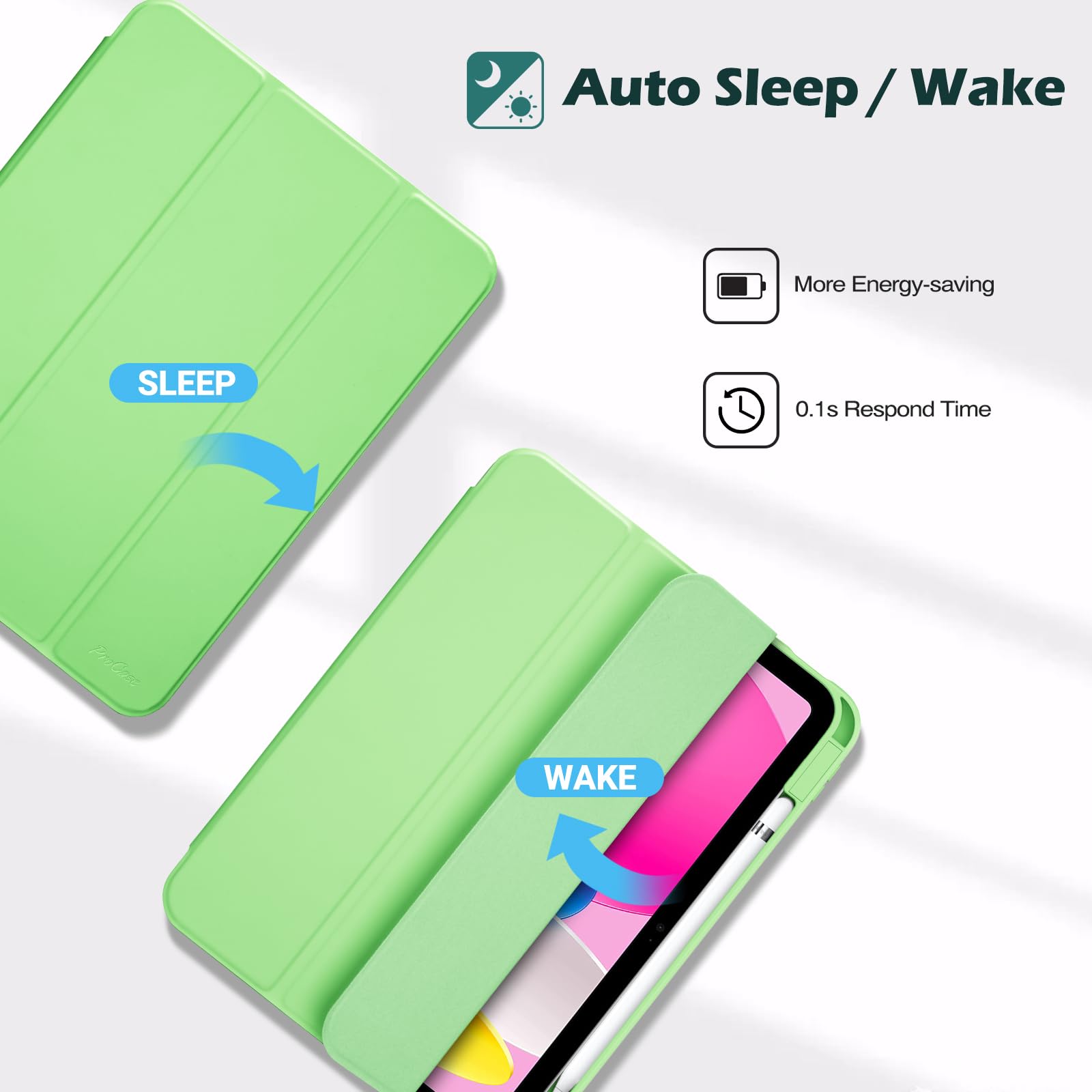 Procase For Ipad (A16) 11Th Generation 11 Inch 2025/10Th Generation 10.9 Inch 2022 Case With Pencil Holder, Hybrid Ipad 11 10 Case With Clear Back, Supports Auto Wake/Sleep  Green