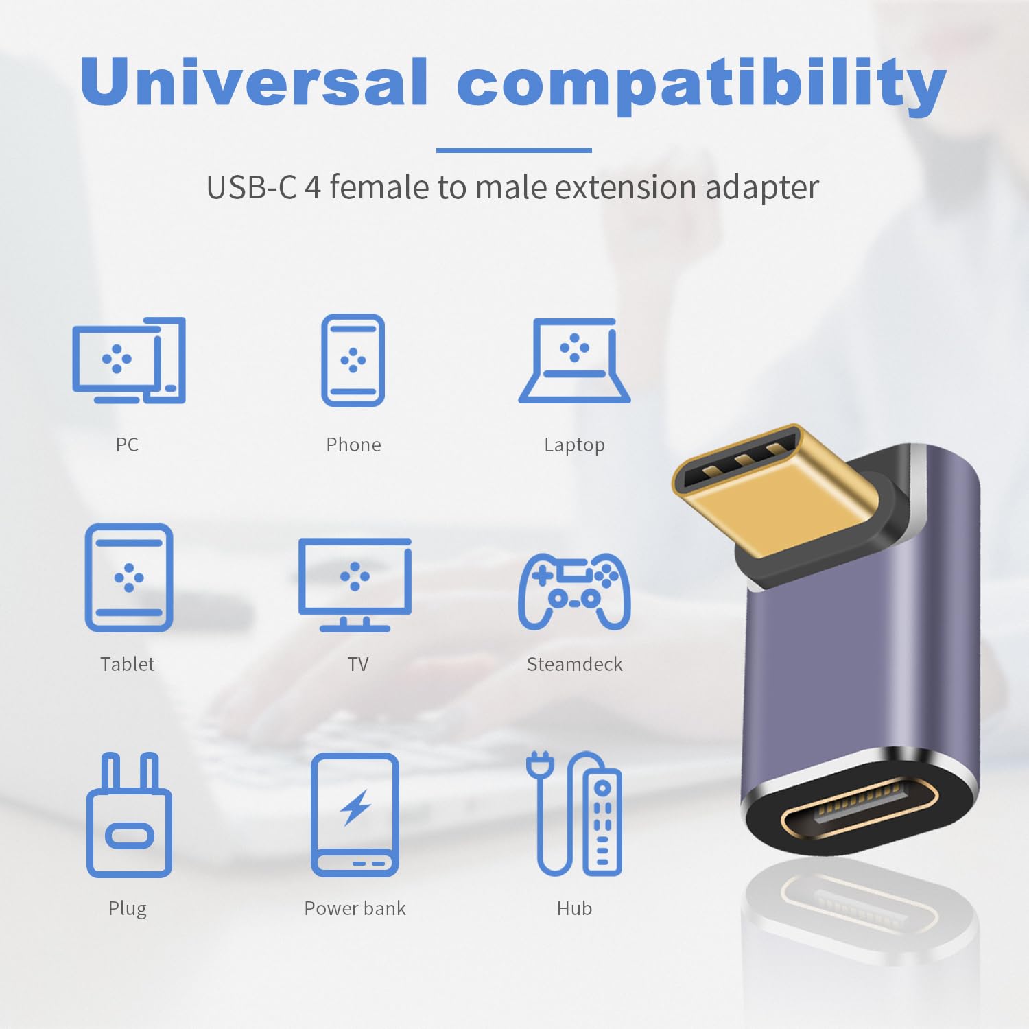 Duttek Usb C 90 Degree Adapter 40Gbps, Right Angle Usb C Adapter 100W, Usb Type C Extender Connector Adapter For Thunderbolt 4/3