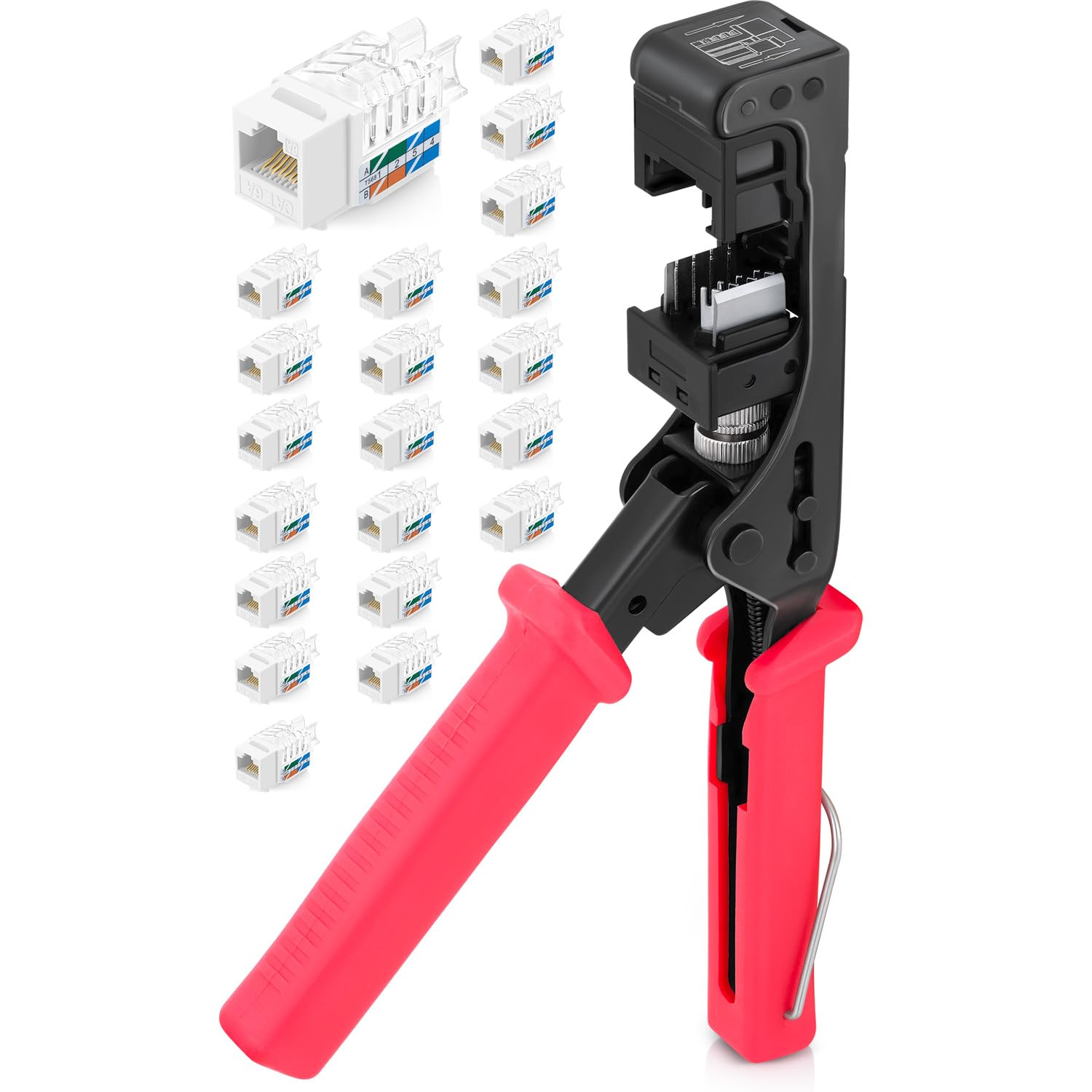 Everest Media Solutions 45Term   45 Angled Speed Termination Tool   With 20 Pack Of 45 Angled Cat6A Keystone Jacks In White Colo