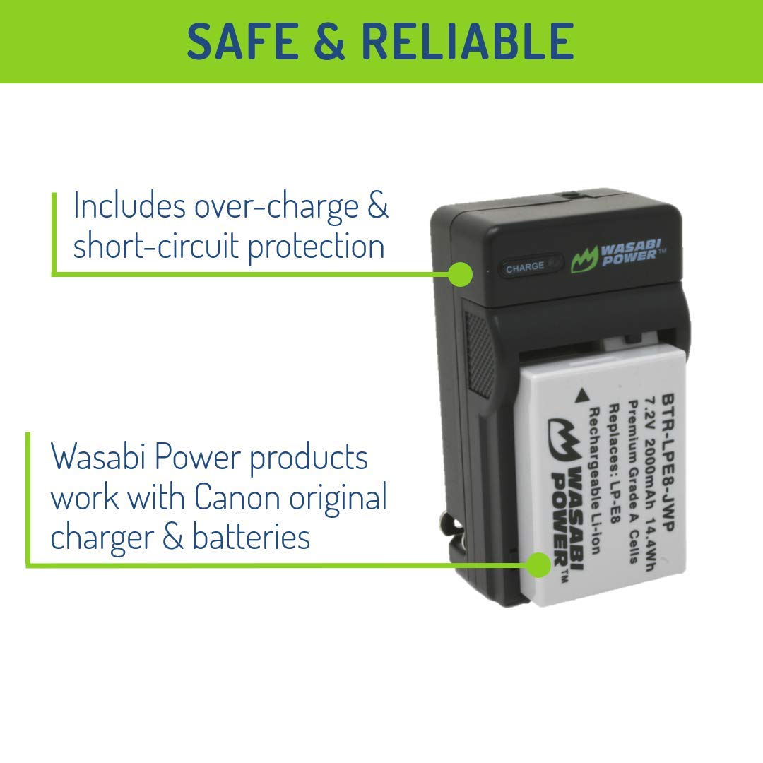 Wasabi Power Battery (2 Pack) and Charger for Canon LP E8 and Canon EOS 550D, EOS 600D, EOS 700D, EOS Rebel T2i, EOS Rebel T3i, EOS Rebel T4i, EOS Rebel T5i