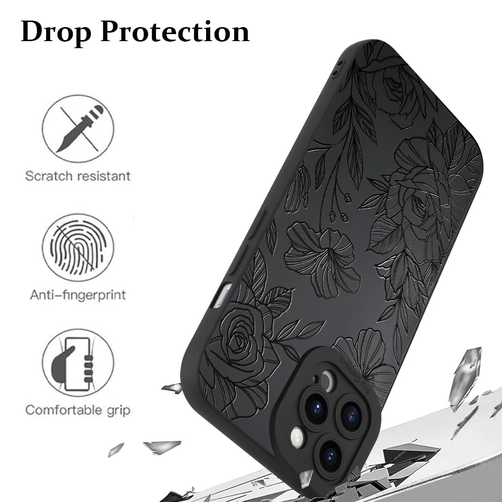 Lsl Case For Iphone 11 Pro Max Black Floral Flower Pattern Print Case Soft Tpu Full Camera Lens Anti Drop Anti Scratch Shockproo