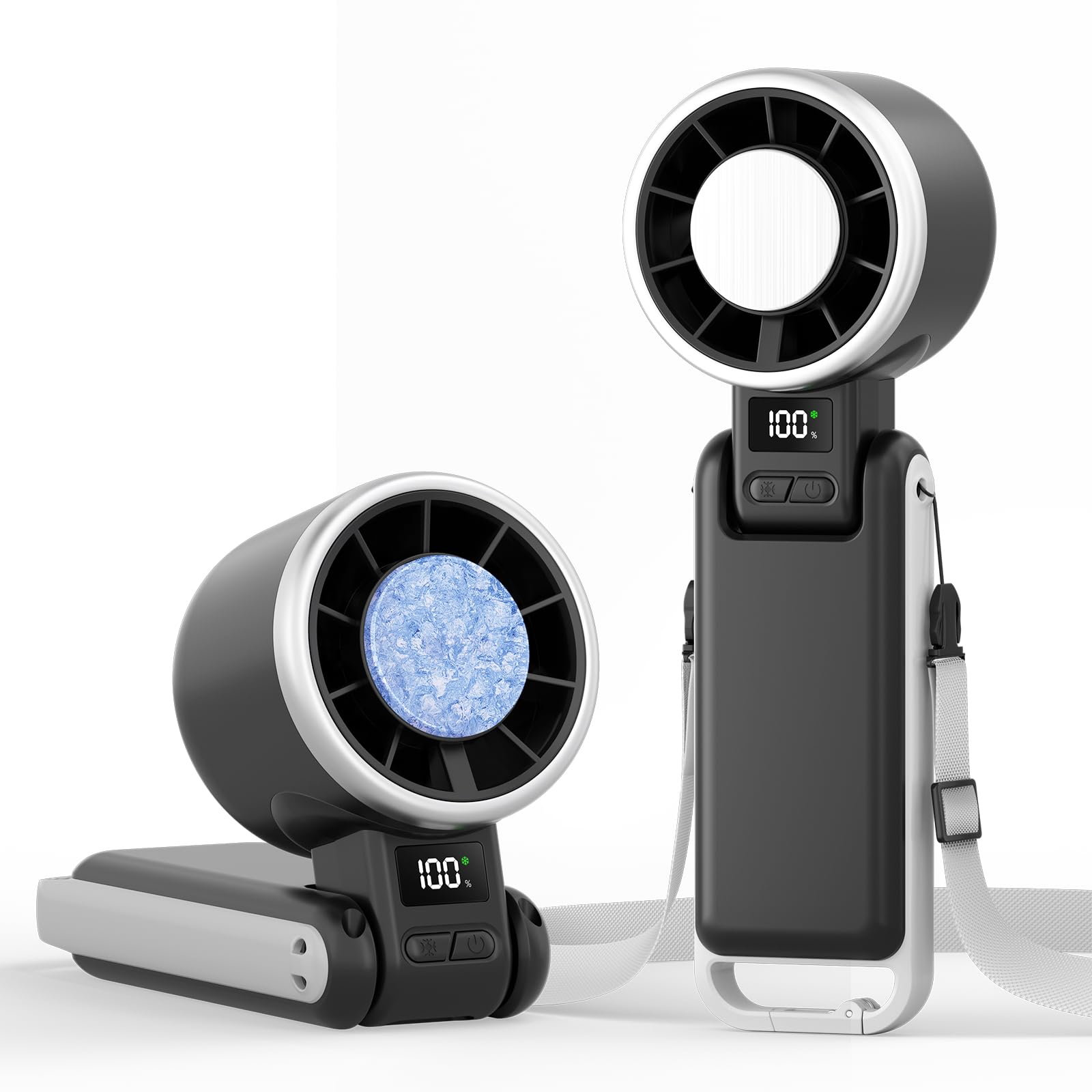 TriPole Portable Handheld Turbo Fan with Ice Cooling, 5 Speed Battery Rechargeable Foldable 3 in 1 Mini Fan, Neck & Desk Fan, Qu