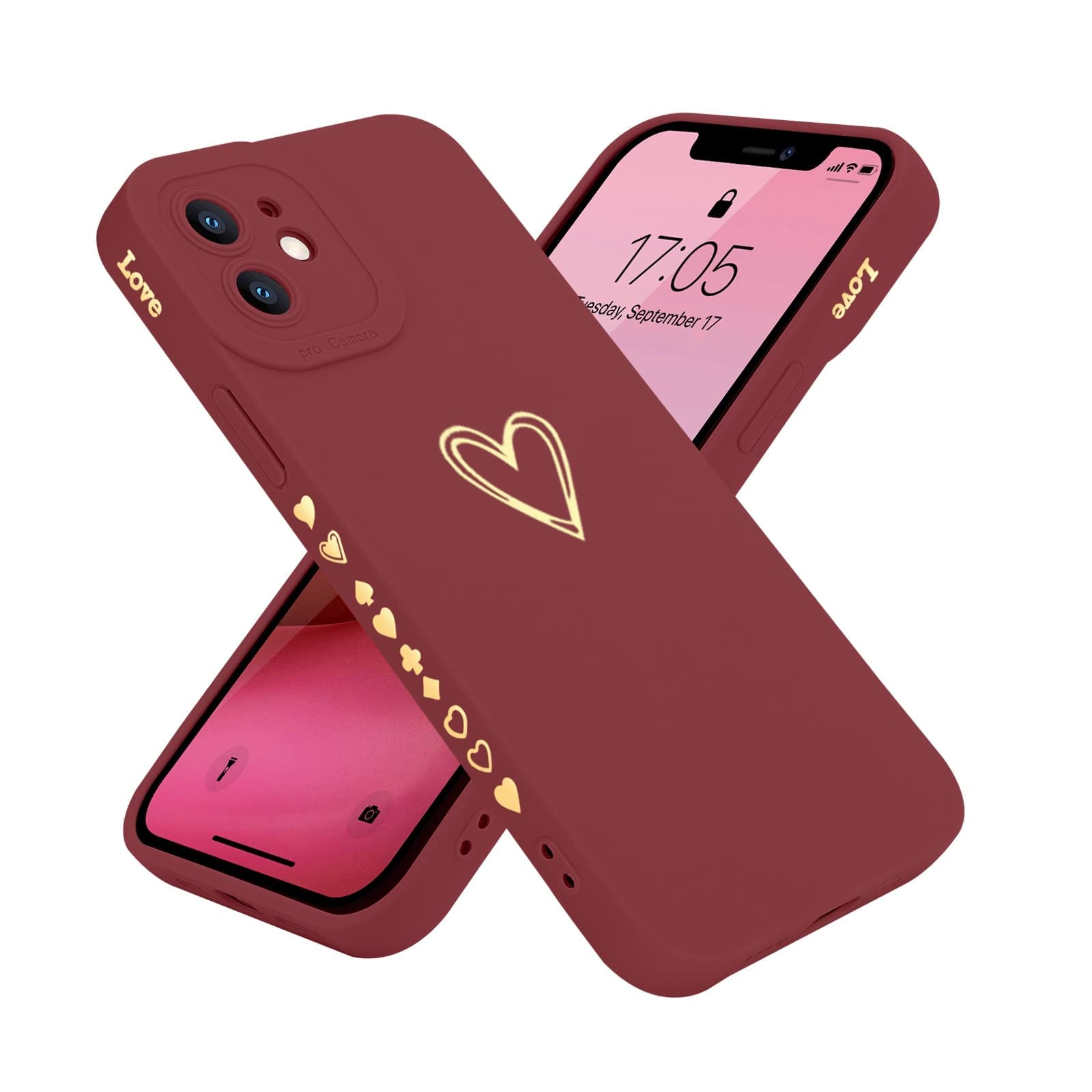 Teageo Compatible With Iphone 12 Case 6.1 Inch For Women Girls, Cute Luxury Love Heart [Soft Anti Scratch Full Camera Lens Prote