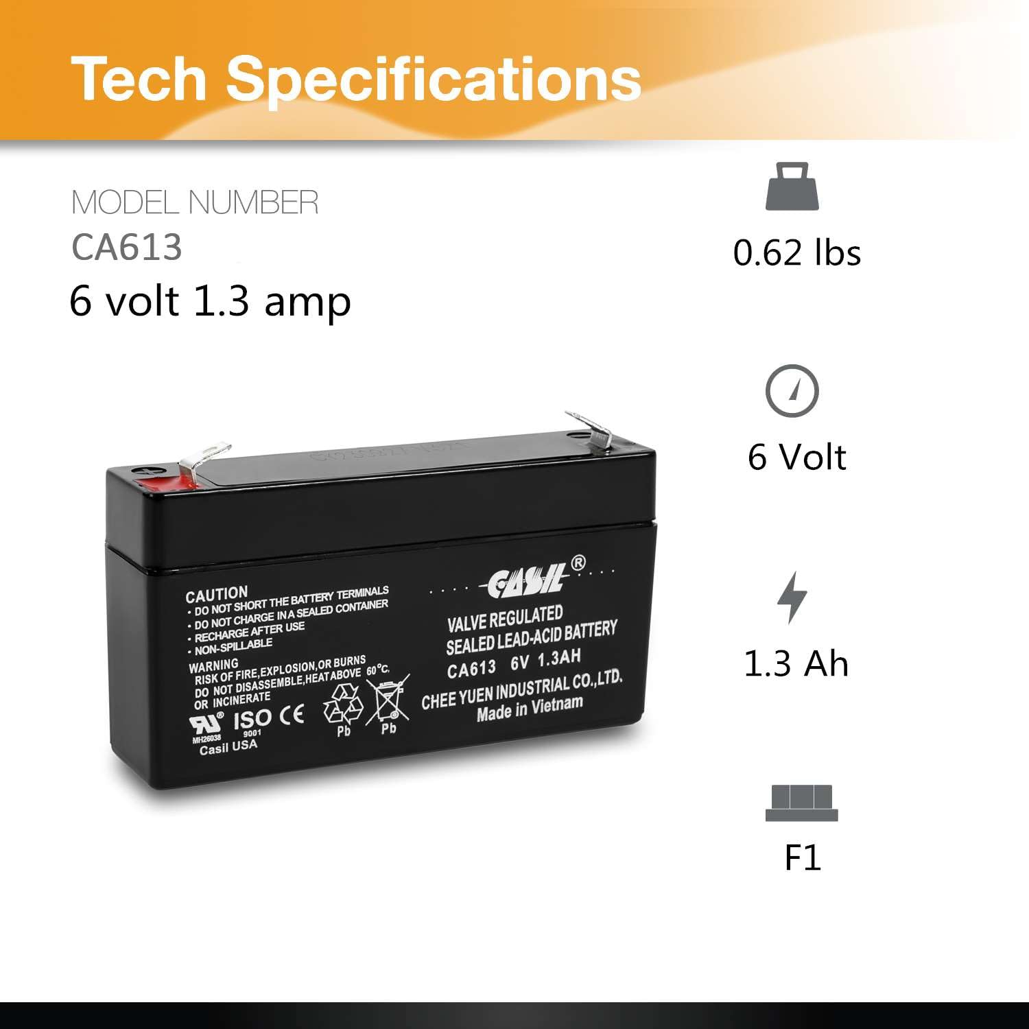 Casil 6V 1.3Ah Replacement Battery Compatible With Ge Interlogix 60 914 Ge Simon 3 & Ge Xt Panel