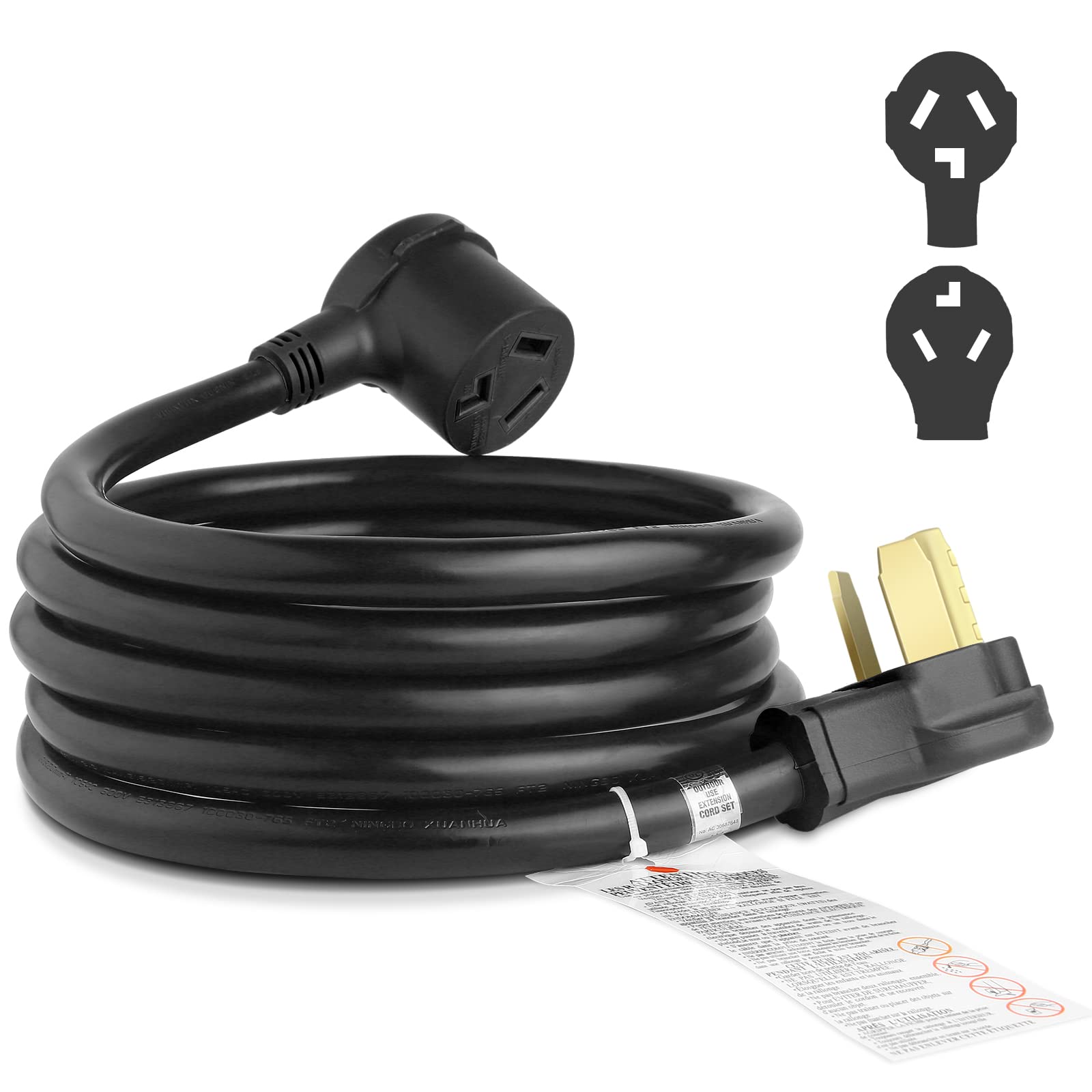 10Ft 3 Prong Dryer Extension Cord, 30 Amp Nema 10 30P To 10 30R Ev Extension Cord For Dryer Power Extension And Level 2 Ev Charg