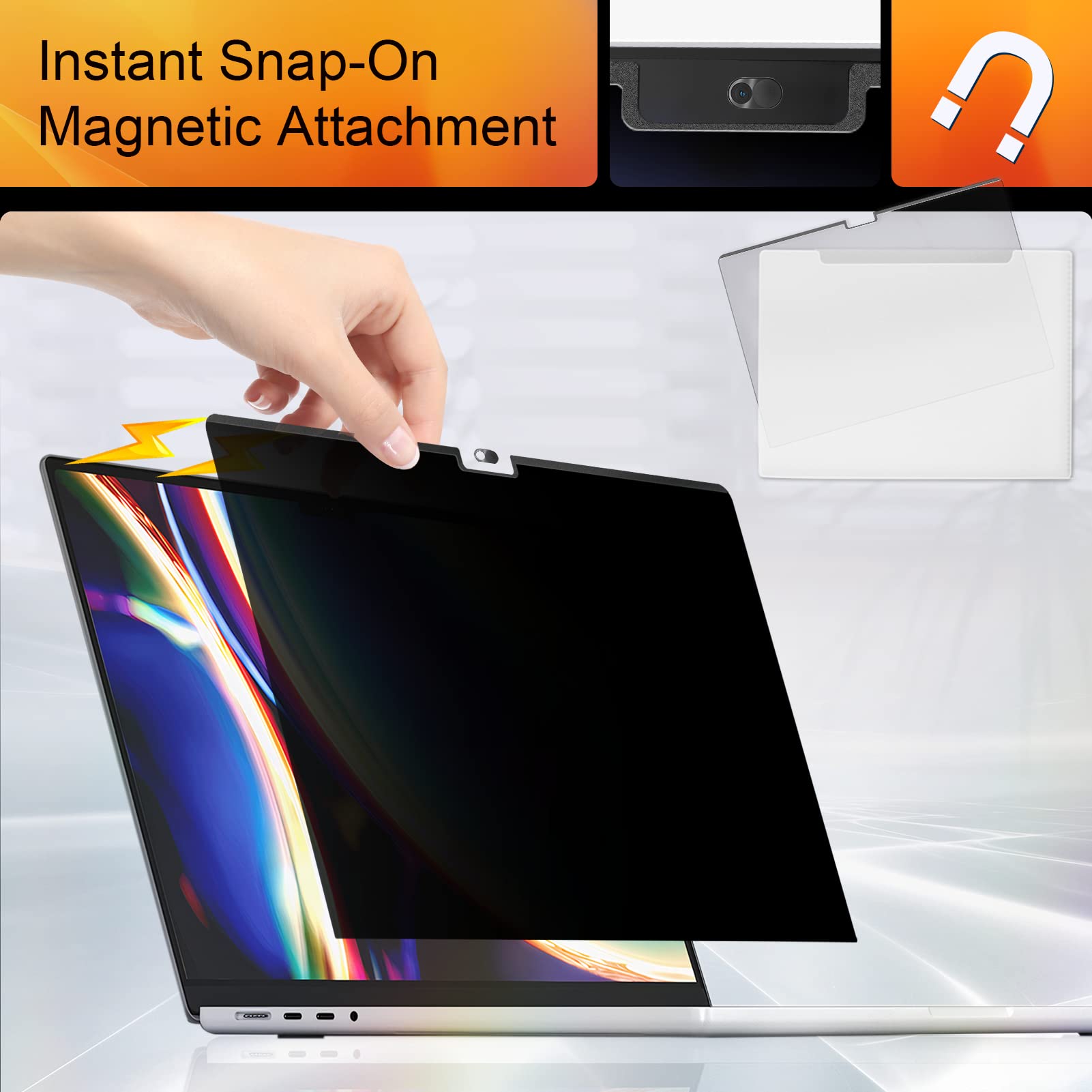 Mamol Privacy Screen For Macbook Air 13.6 Inch 2022 2024 (M2, M3), Magnetic Removable Anti Glare Blue Light Filter, Anti Spy Lap