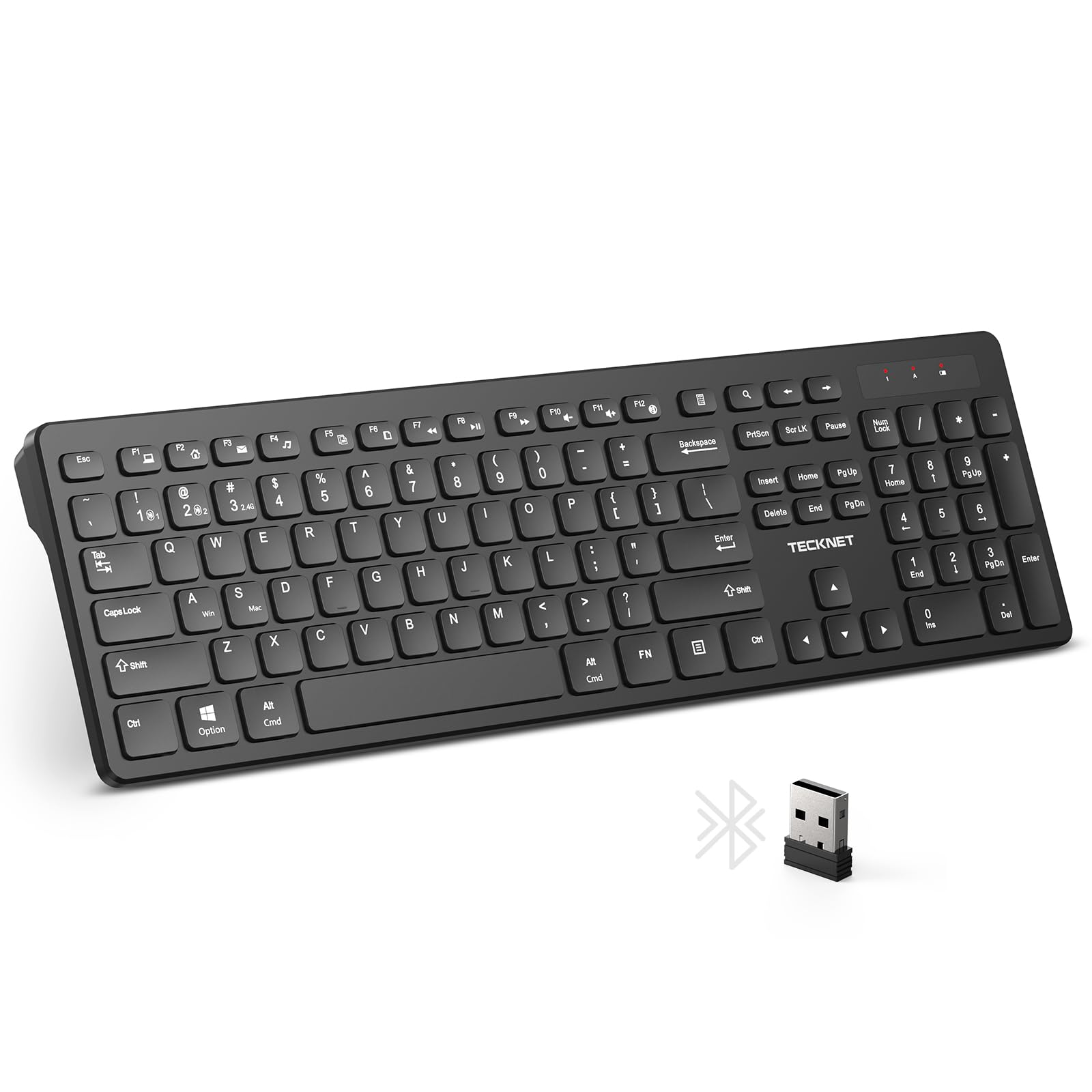 TECKNET Wireless Keyboards Full Size, Bluetooth+2.4G USB for Windows, Black