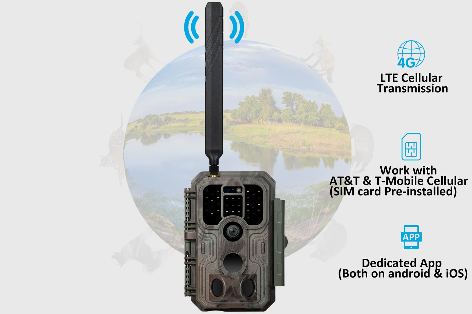 Meidase Cellular Trail Camera S950, Game Camera With 4G Lte, Clear 100Ft No Glow Night Vision, Sends Picture To Cell Phone App