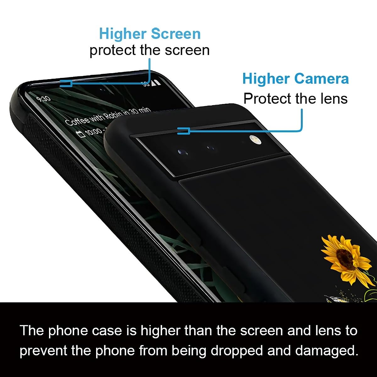 Fkbrcl4U For Google Pixel 6 Case, Horse Sunflower Yellow Sunshine Pattern Graphic Design Girl Boy Soft Silicone Hard Acrylic Sho