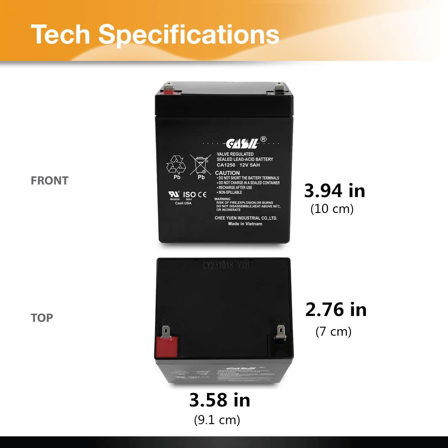 Casil Genuine Ca1240 12V 4Ah Sla Upgrade To Genuine Ca1250 12V 5Ah Alarm Battery