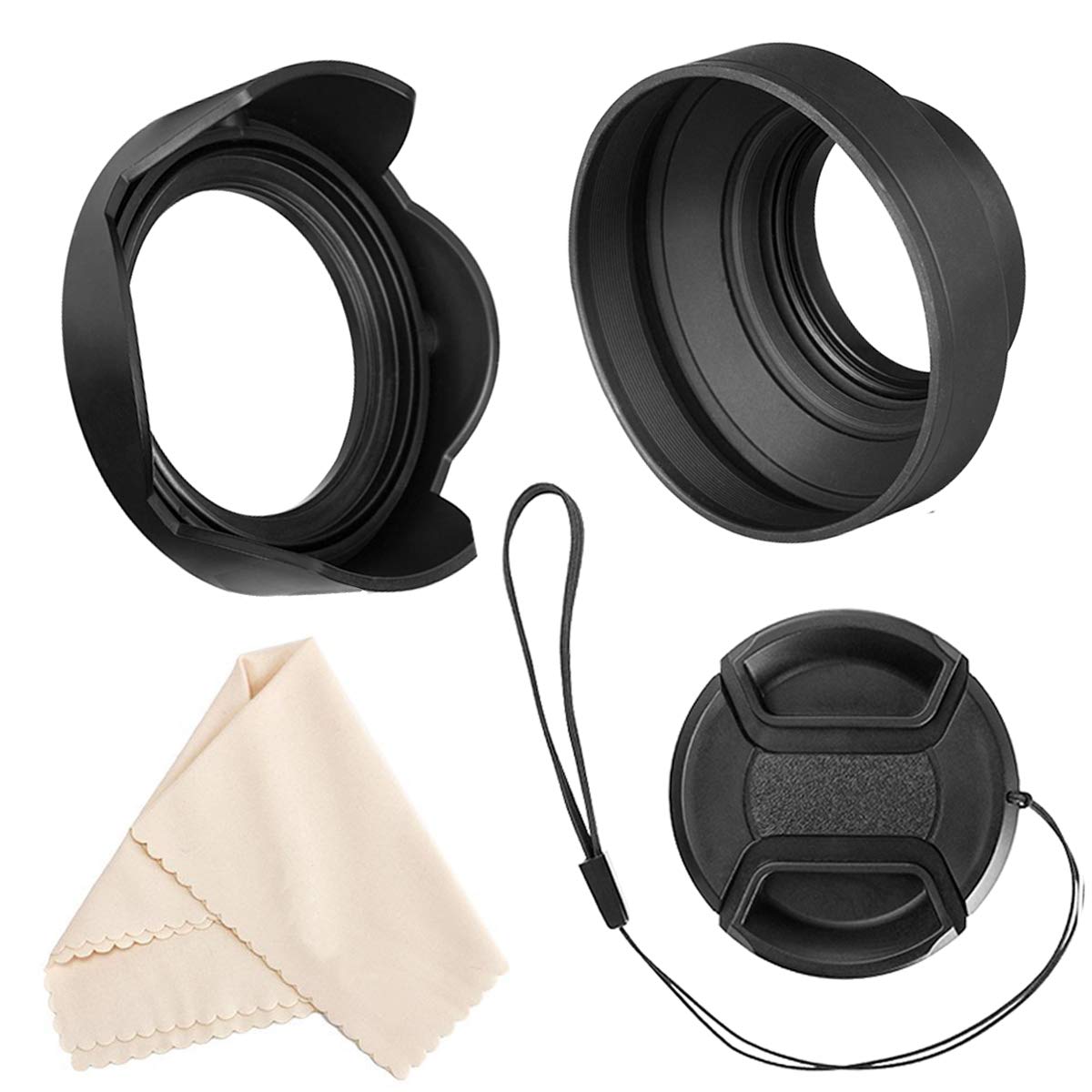 Veatree 72Mm Lens Hood Set, Collapsible Rubber Lens Hood With Filter Thread + Reversible Tulip Flower Lens Hood + Center Pinch L