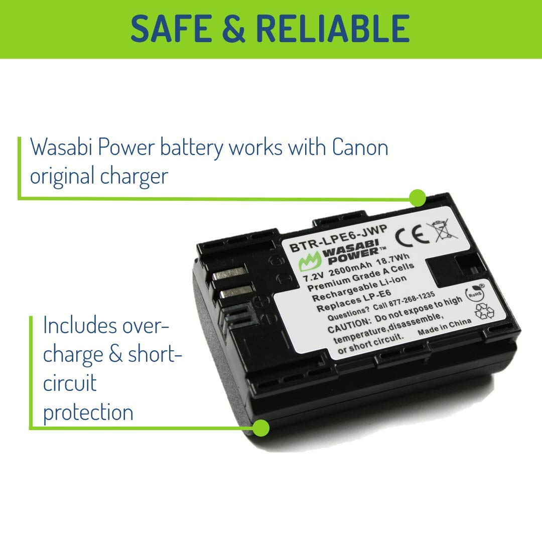 Wasabi Power Lp E6, Lp E6N Battery (2 Pack) For Canon Eos 5D Mark Ii/Iii/Iv, 5Ds, 5Ds R, 6D, 6D Mark Ii, 7D, 7D Mark Ii, 70D, 80