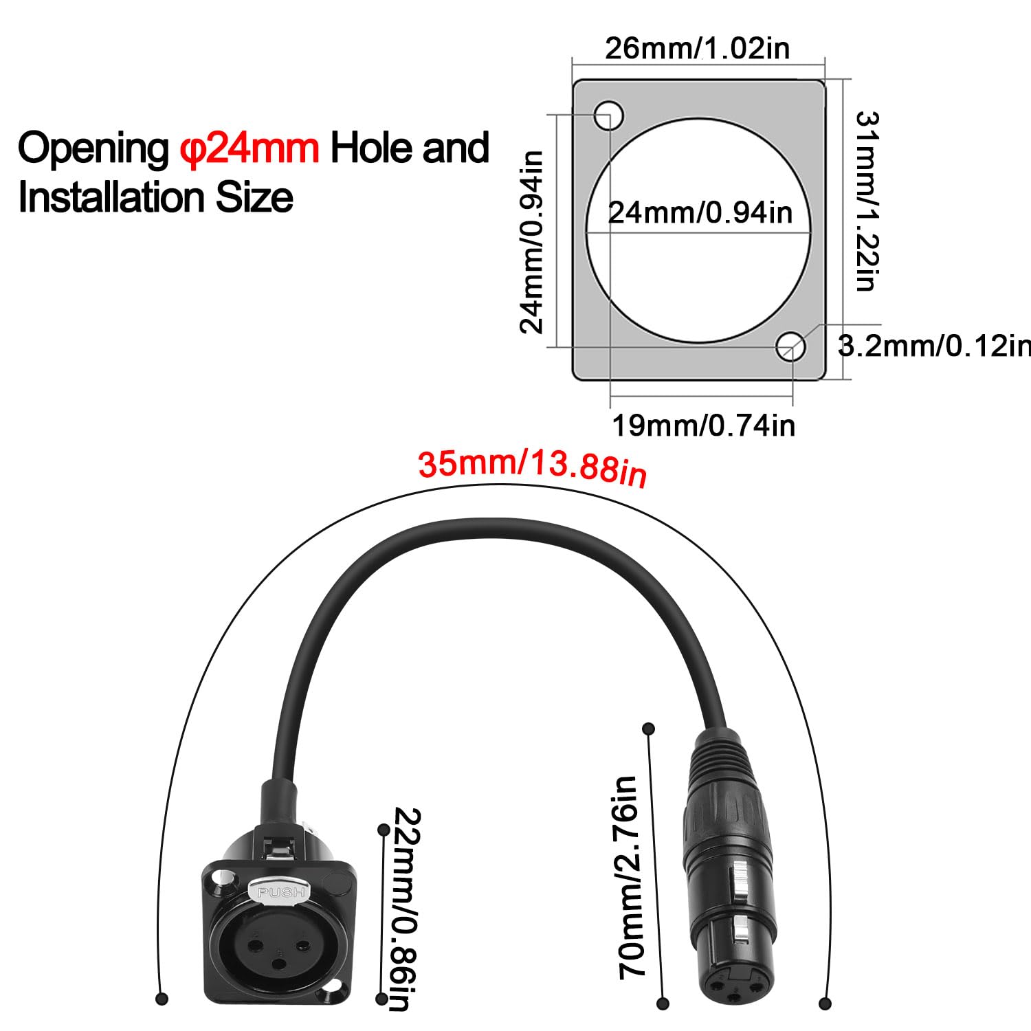 Qianrenon Xlr Fixed Mount Short Cable Adapter Audio Socket 3Pin Xlr Female To Female Panel Mount Cable Mic Connector Xlr Feedthr