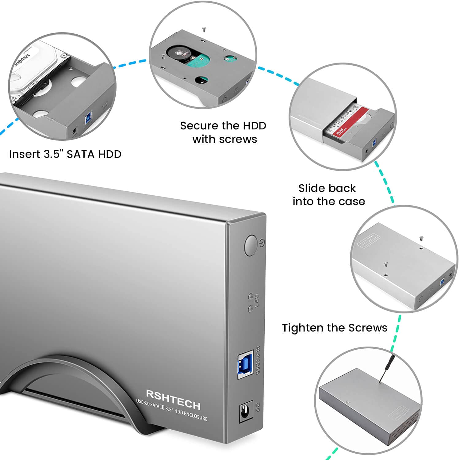 Hard Drive Enclosure Rshtech Aluminum Usb 3.1 Gen 1 Hdd Enclosure Type C To Sata External Hard Drive Dock Case For 3.5 Inch Hdd