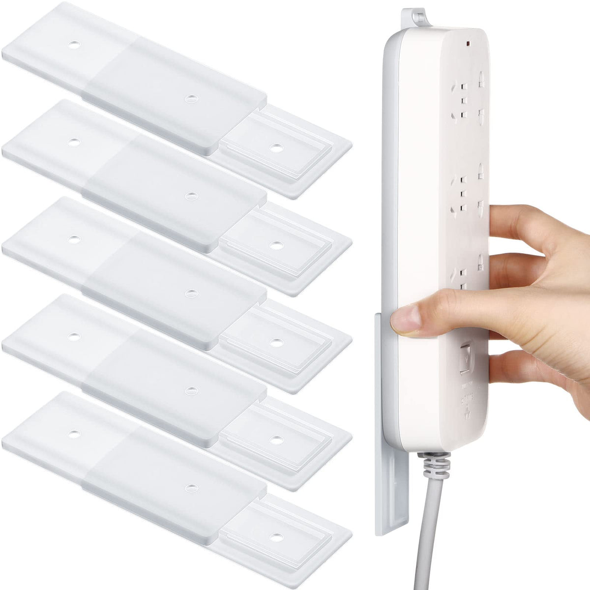 Yinkin 6 Pcs Power Strip Holder Self Adhesive Power Strip Wall Mounted Protector Punch Free Cable Management System Plug In Surg