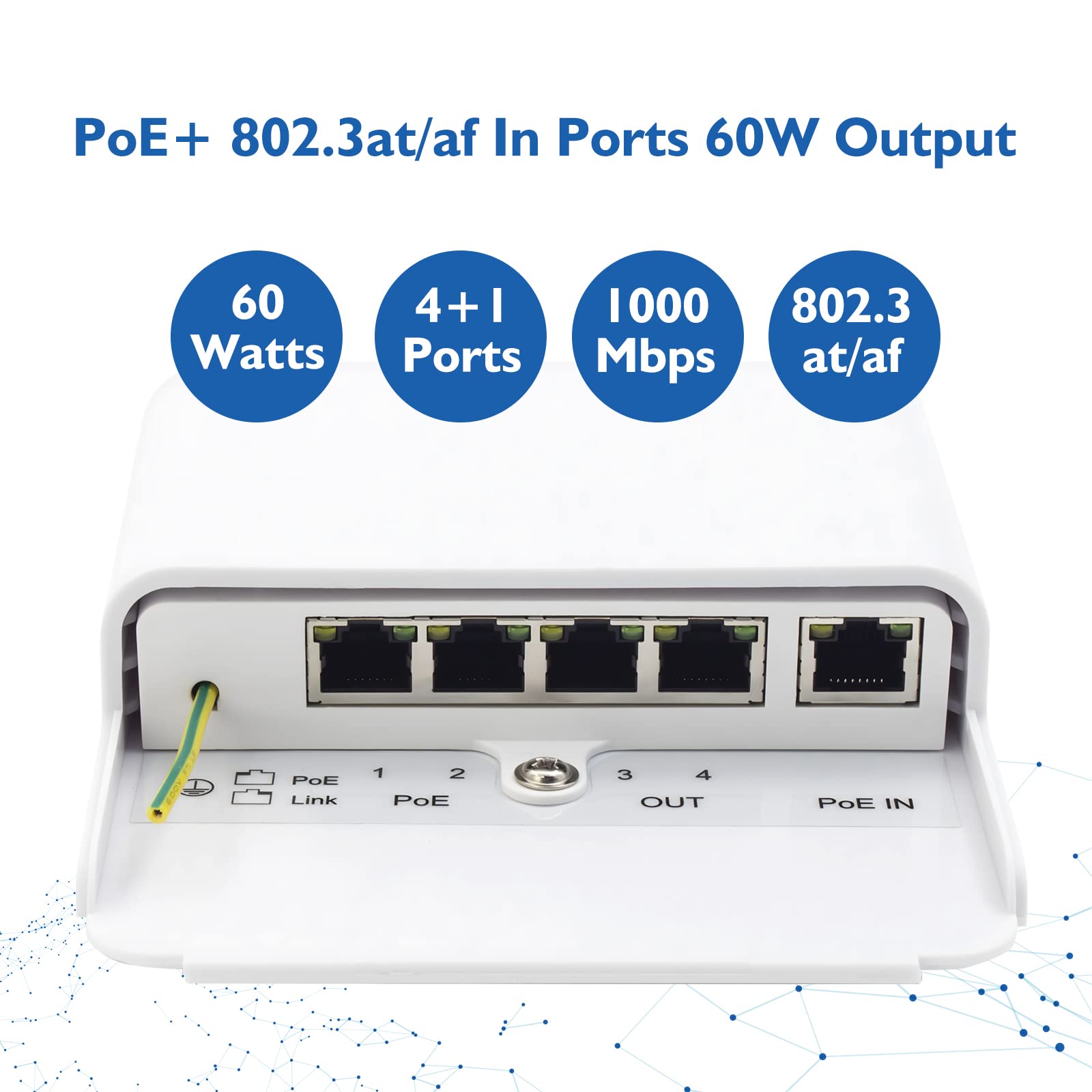 Gigabit 4 Port Poe Switch/Extender Outdoor Ip65 Waterproof Poe Passthrough/Poe Amplifier/Poe Booster,60W 48V 10/100/1000Mbps. Ie