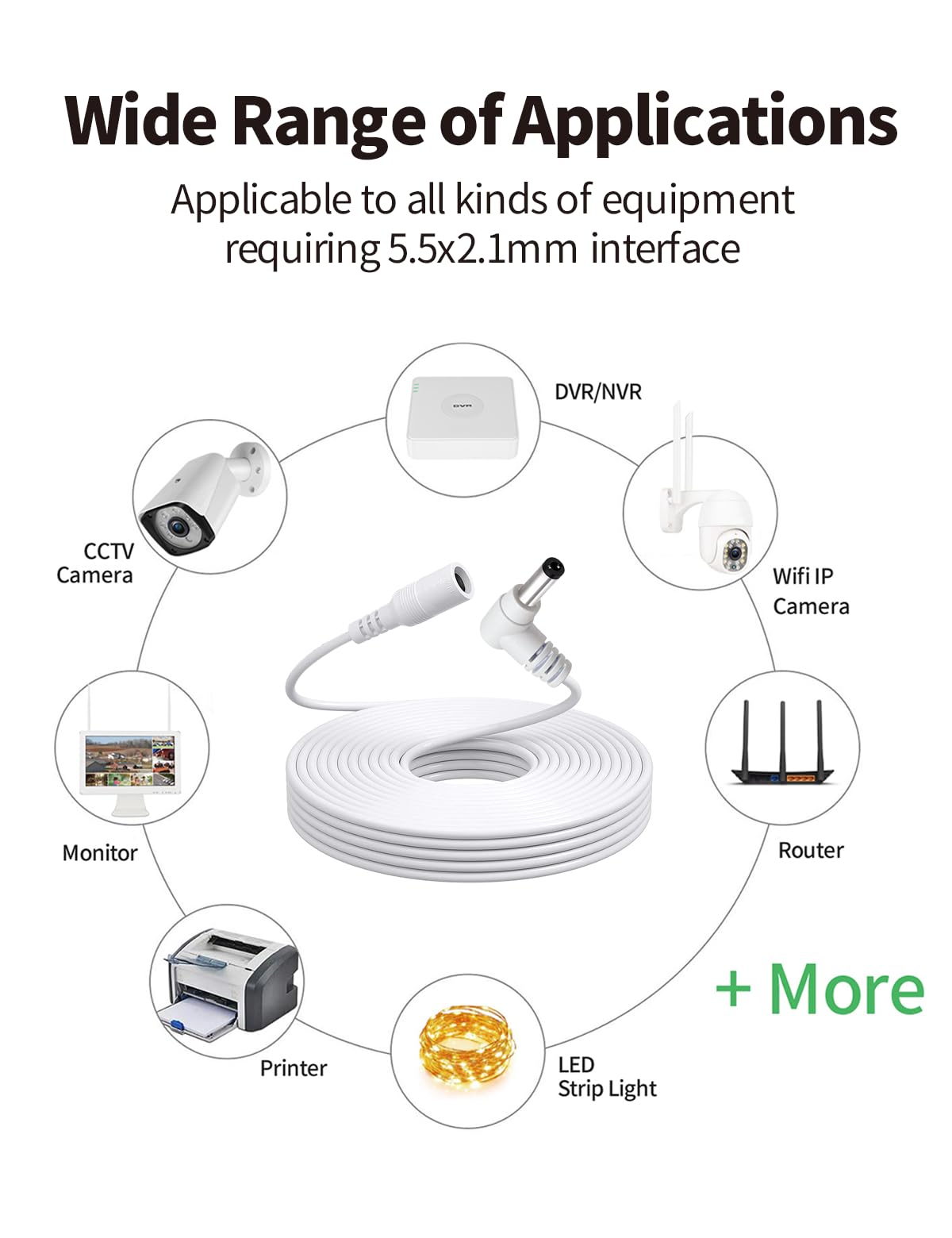 Tonton Dc Power Extension Cable 2 Pack 5M 16.4Ft 5.5Mm X 2.1Mm 90 Degree Right Angle Female To Dc Male Power Adapter Cord For Cc