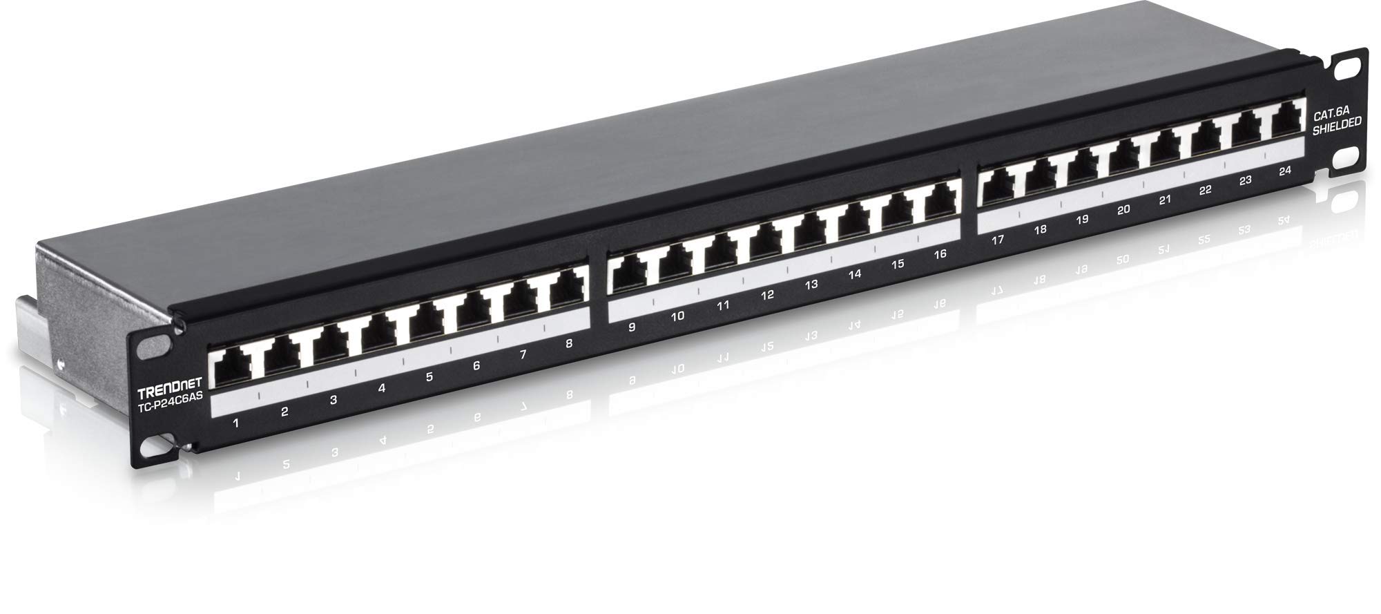 Trendnet 24 Port Cat6A Shielded Patch Panel, 1U 19' Metal Housing, 10G Ready, Cat5E,Cat6,Cat6A Compatible, Cable Management, Color Coded Labeling For T568A And T568B Wiring, Black, Tc P24C6As
