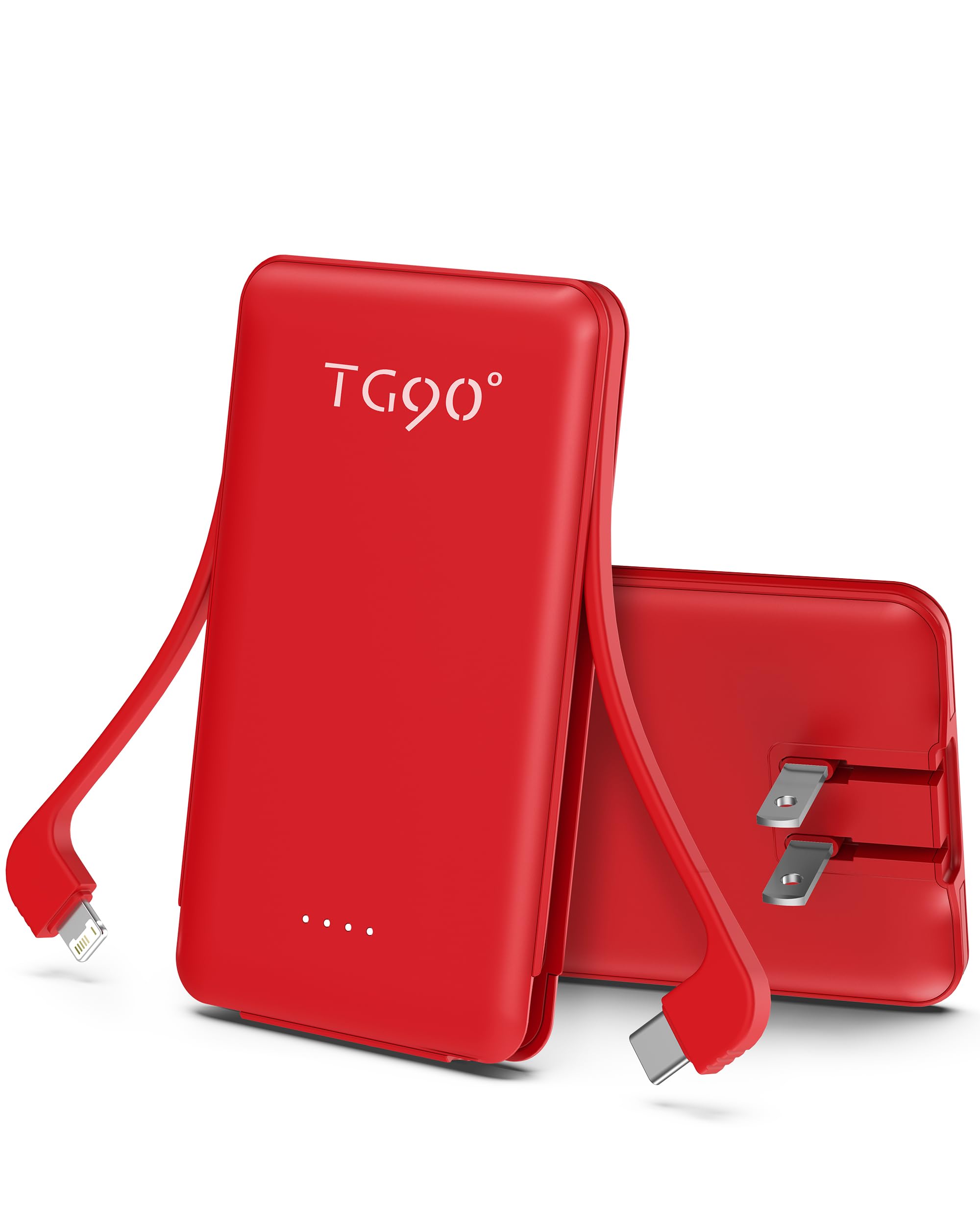 Tg90 5000Mah Ultra Slim Power Bank Built In Foldable Ac Plug And Cables, Card Size Battery Pack Portable Charger For Phones, 4 I