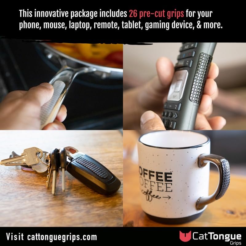 Cattongue Grips Non-Abrasive Grip Tape Strips - Heavy-Duty, Pre-Cut Anti-Slip Tape For Phones, Tablets, Crafting & More - Indoor