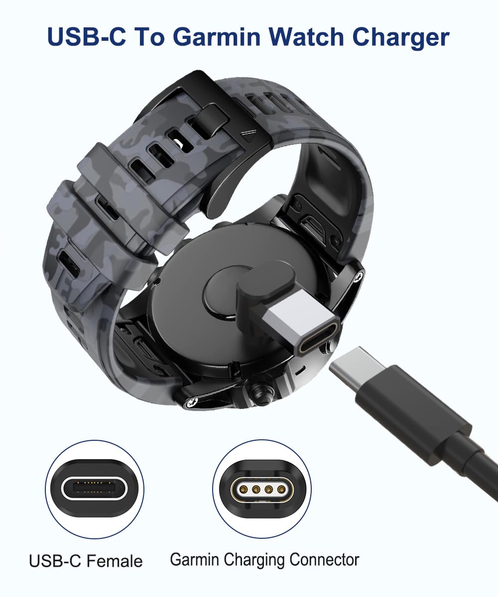 Ruxely Garmin Watch Charger Adapter 3Pack,Usb C To Garmin Cable Converter For Fenix 8/7 7X/S 6 6X Solar,Vivoactive 5 4 4S,Forerunner 965/955/265/255/55,Instinct 2X,Venu 3S/2S/Sq,Tactix,Epix Pro Gen 2