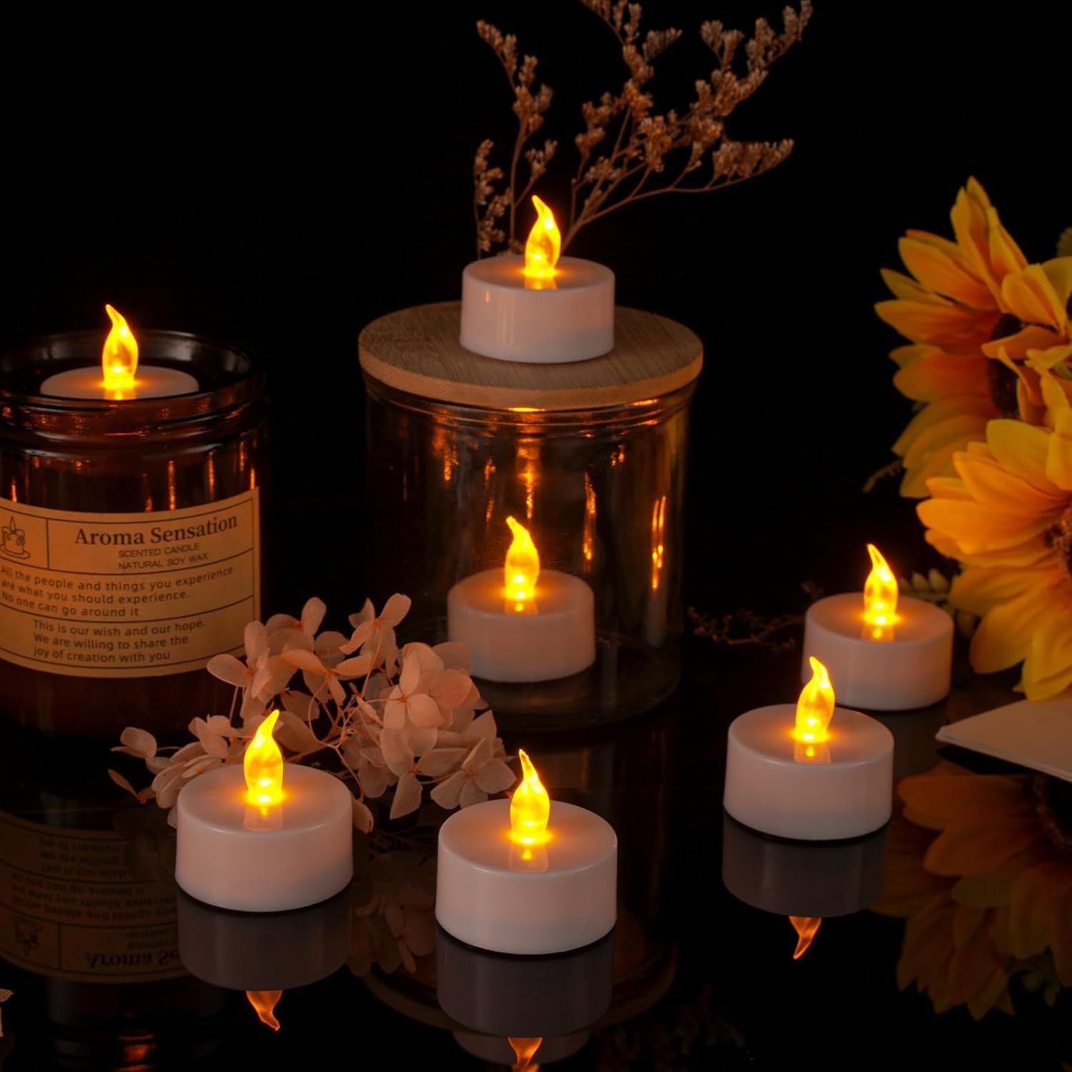 Punpuba Led Tea Lights Flameless Candles: 12Pack Battery Operated Candle Realistic And Bright Flickering Holiday Gift Long Lasti