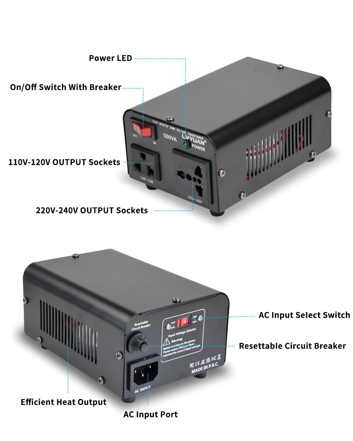 Lvyuan Voltage Transformer Converter 500 Watt Step Up/Down Convert From 110 120 Volt To 220 240 Volt And From 220 240 Volt To 11