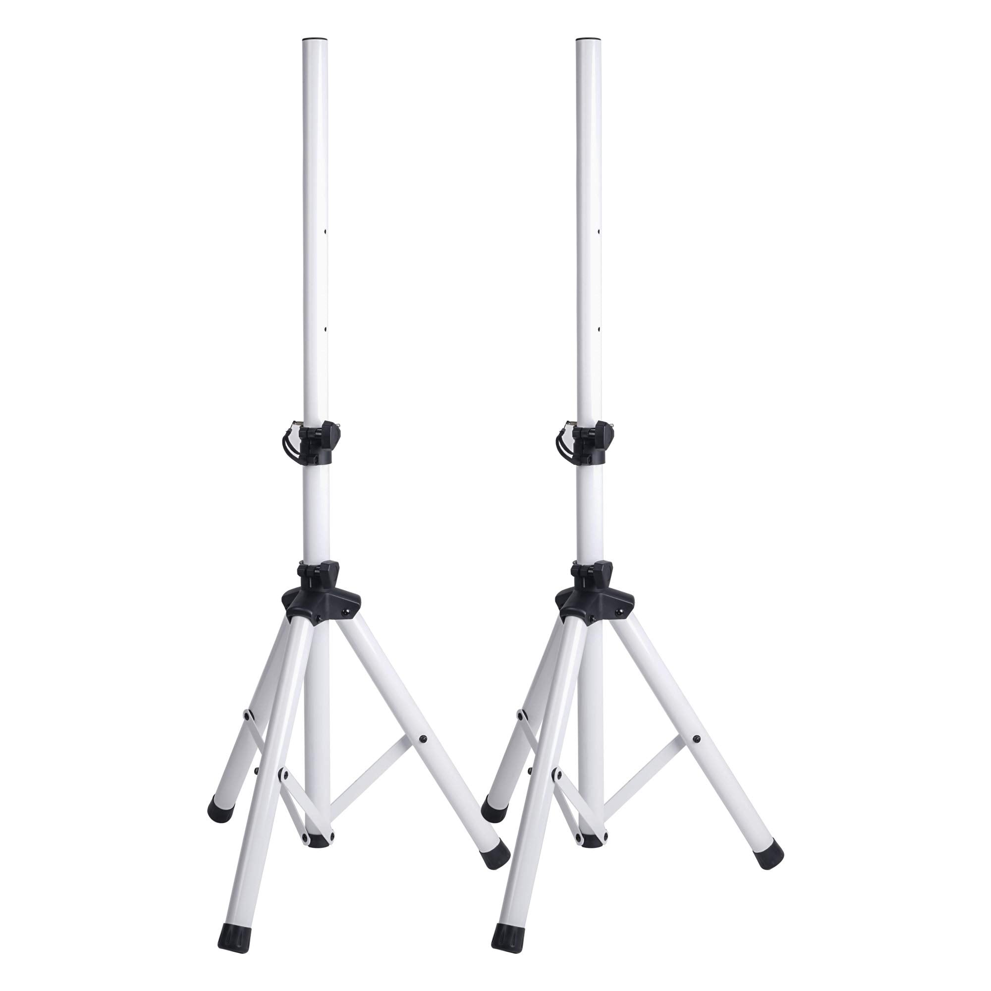 Sound Town 2-Pack Universal Tripod Speaker Stands with Adjustable Height, 35mm Compatible Insert, Locking Knob and Shaft Pin, Wh