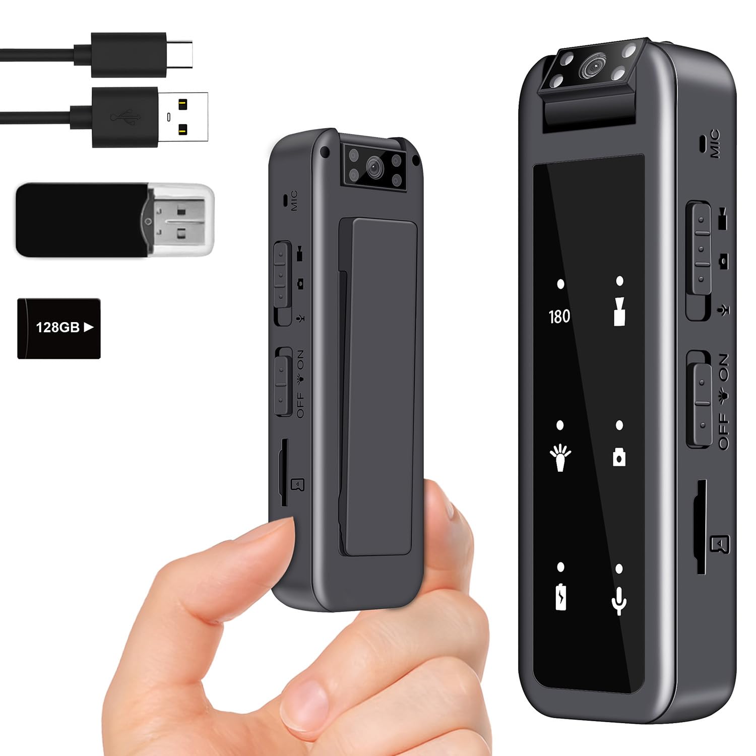 Amyway 128Gb Mini Body Camera,1080P Wearable Patrol Video Recording Camcorder With Ir Night Vision, 5-Hour Battery & 180 Rotatin