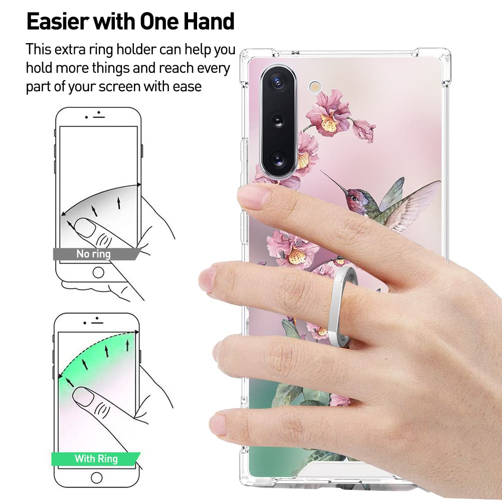 Ook Clear Case Compatible With Samsung Galaxy Note 10, Pink Hummingbird Pattern Flexible Tpu Shockproof Anti Scratch Bumper Tran