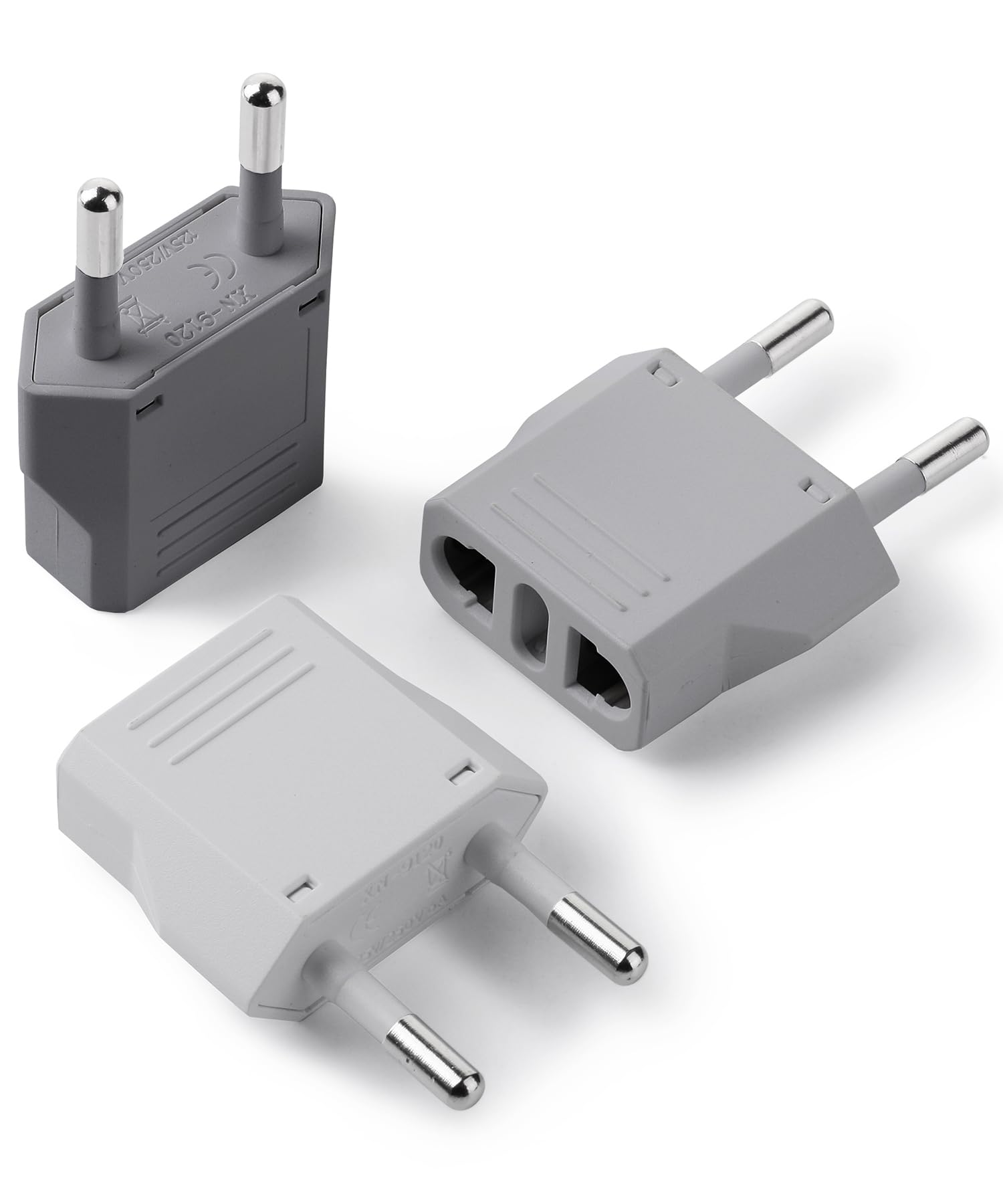Bates  European Travel Plug Adapter, 3 Pack, Grey Shades, European Plug Adapter, Us To Europe Plug Adapter, Adapter For Europe P