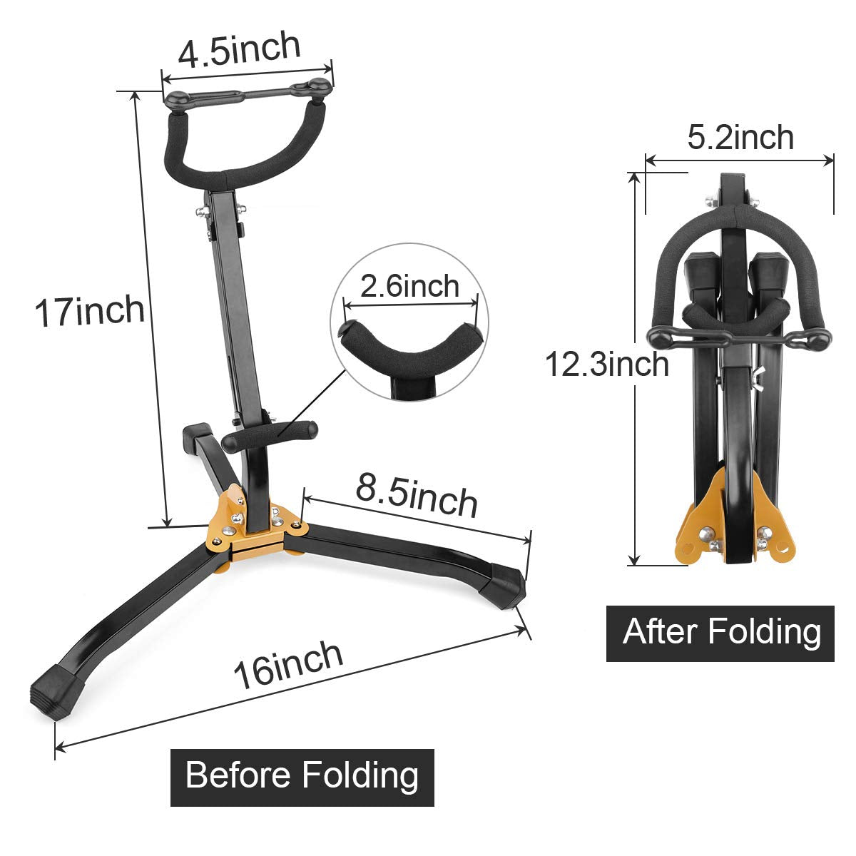 Eison Saxophone Stand Foldable Alto/Tenor Sax Stand Saxophone Bracket Sax Holder Adjustable Triangle Base With Sax Strap And Cle