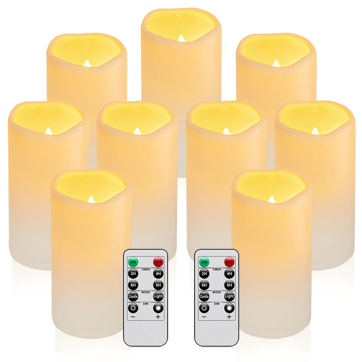 9Pack Outdoor Waterproof Plastic Flameless Candles With Remote Control Led Flickering Battery Operated Pillar Candles Cycling 24