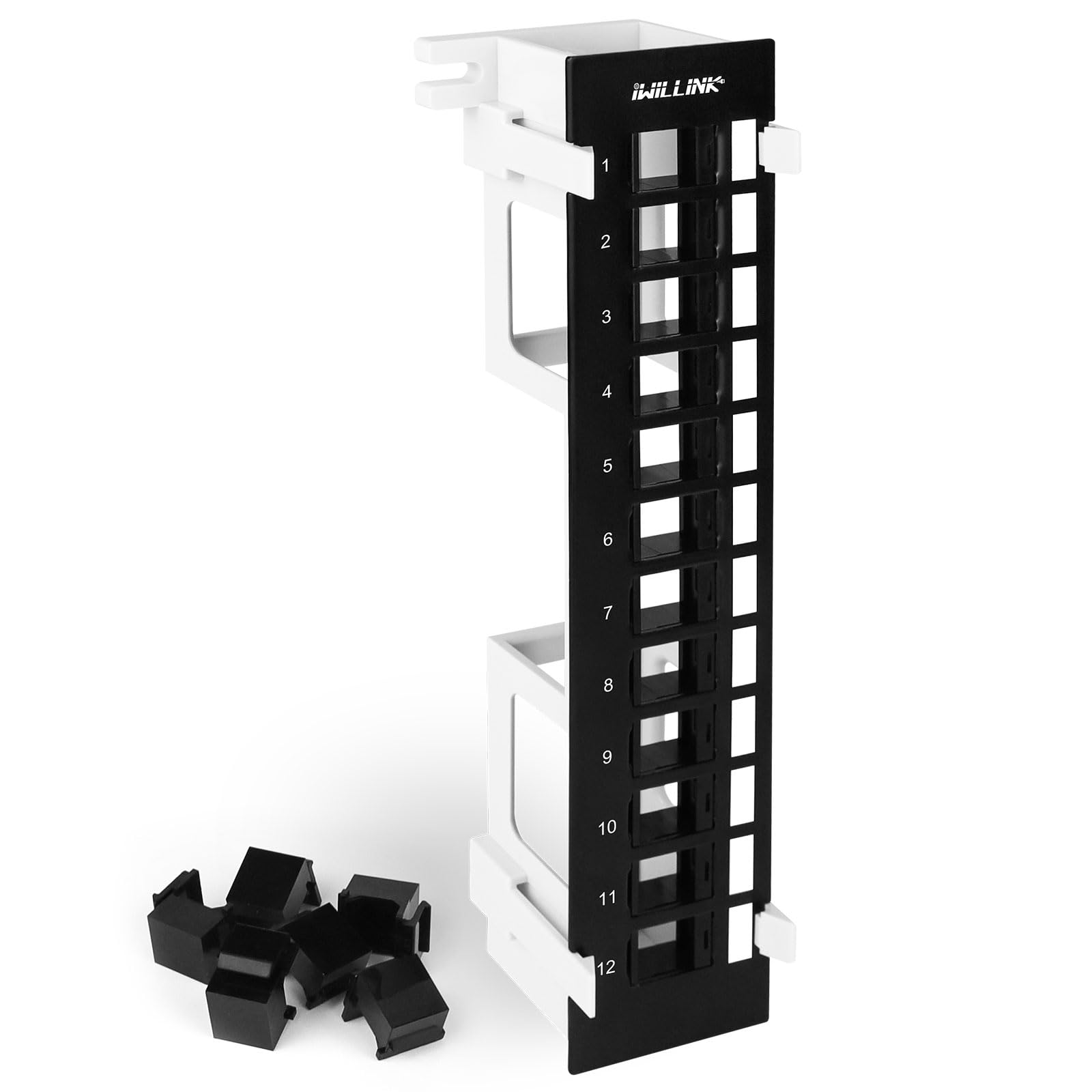 Iwillink Blank 12-Port Keystone Patch Panel with 89D Wall Mount Bracket, Versatile Vertical/Horizontal Installation, Includes 6 