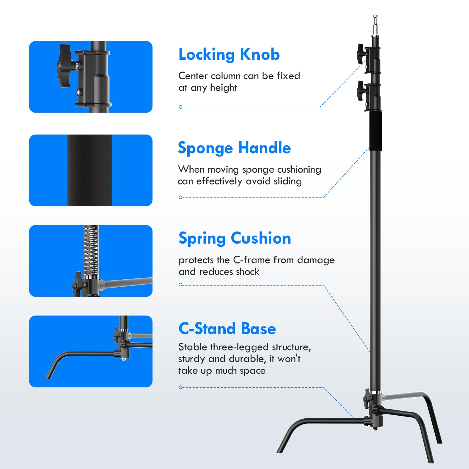 Emart Photography C Stand With Boom Arm, Black 10.8Ft/330Cm Adjustable Heavy Duty Light C Stand With 4.2Ft/128Cm Holding Arm, 2