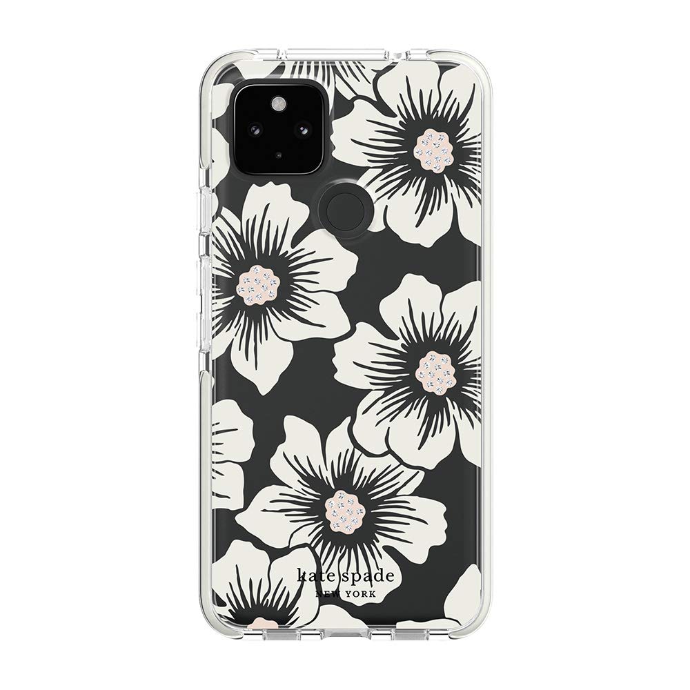 Kate Spade New York Defensive Hardshell Case For Google Pixel 4A (5G) & Google Pixel 4A (5G) Uw   Hollyhock Floral Clear/Cream With Stones